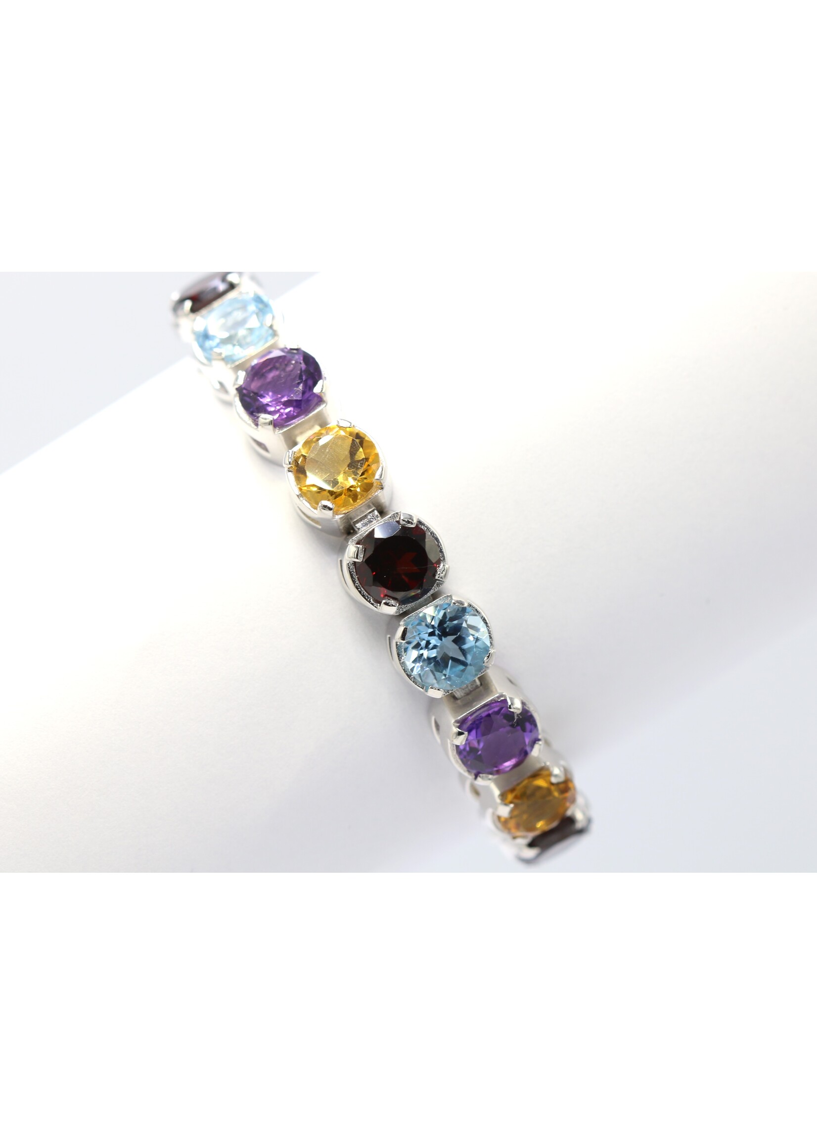 925 rhodium plated silver bracelet set with natural topaz, garnet, citrine and amethysts