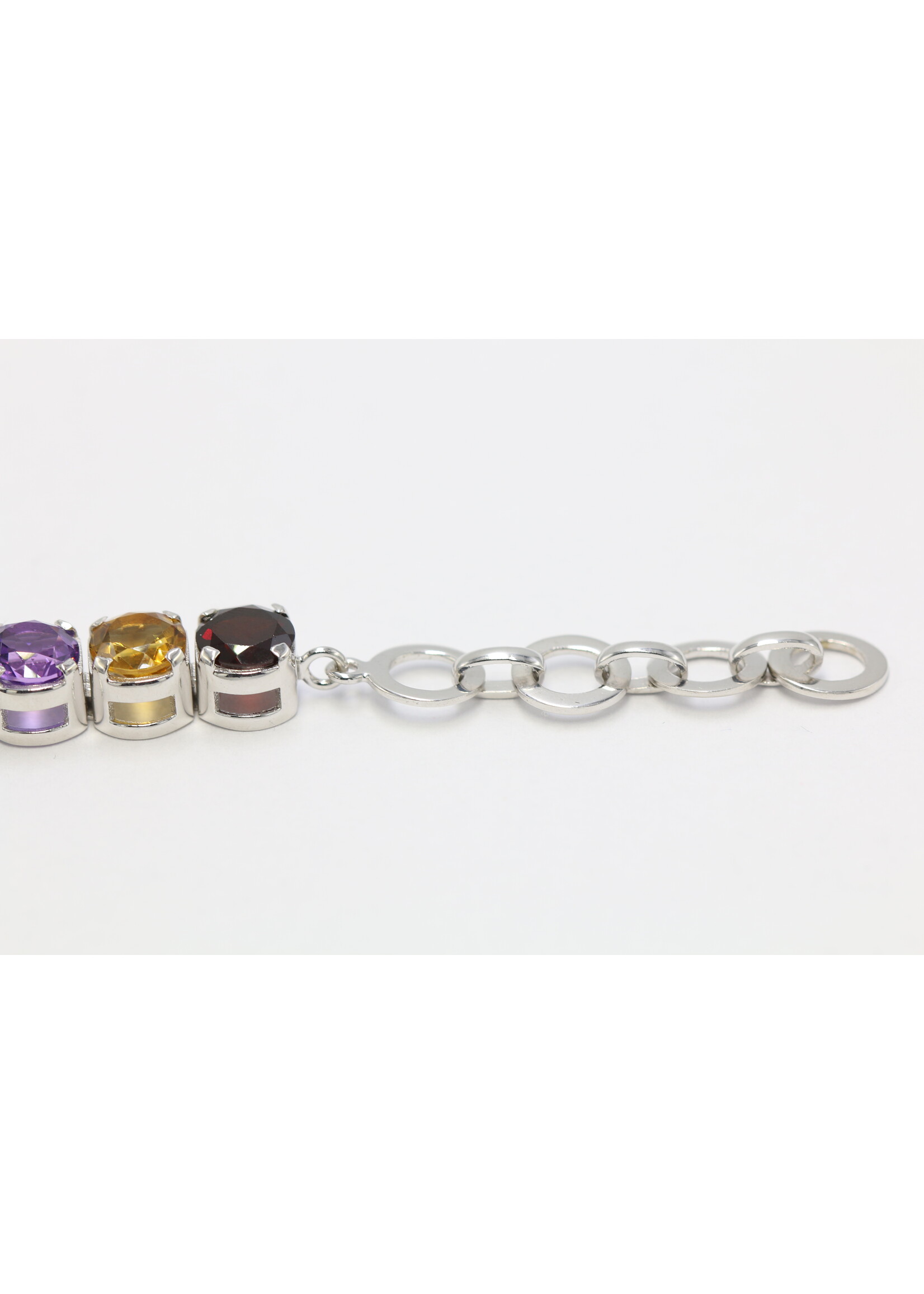 925 rhodium plated silver bracelet set with natural topaz, garnet, citrine and amethysts