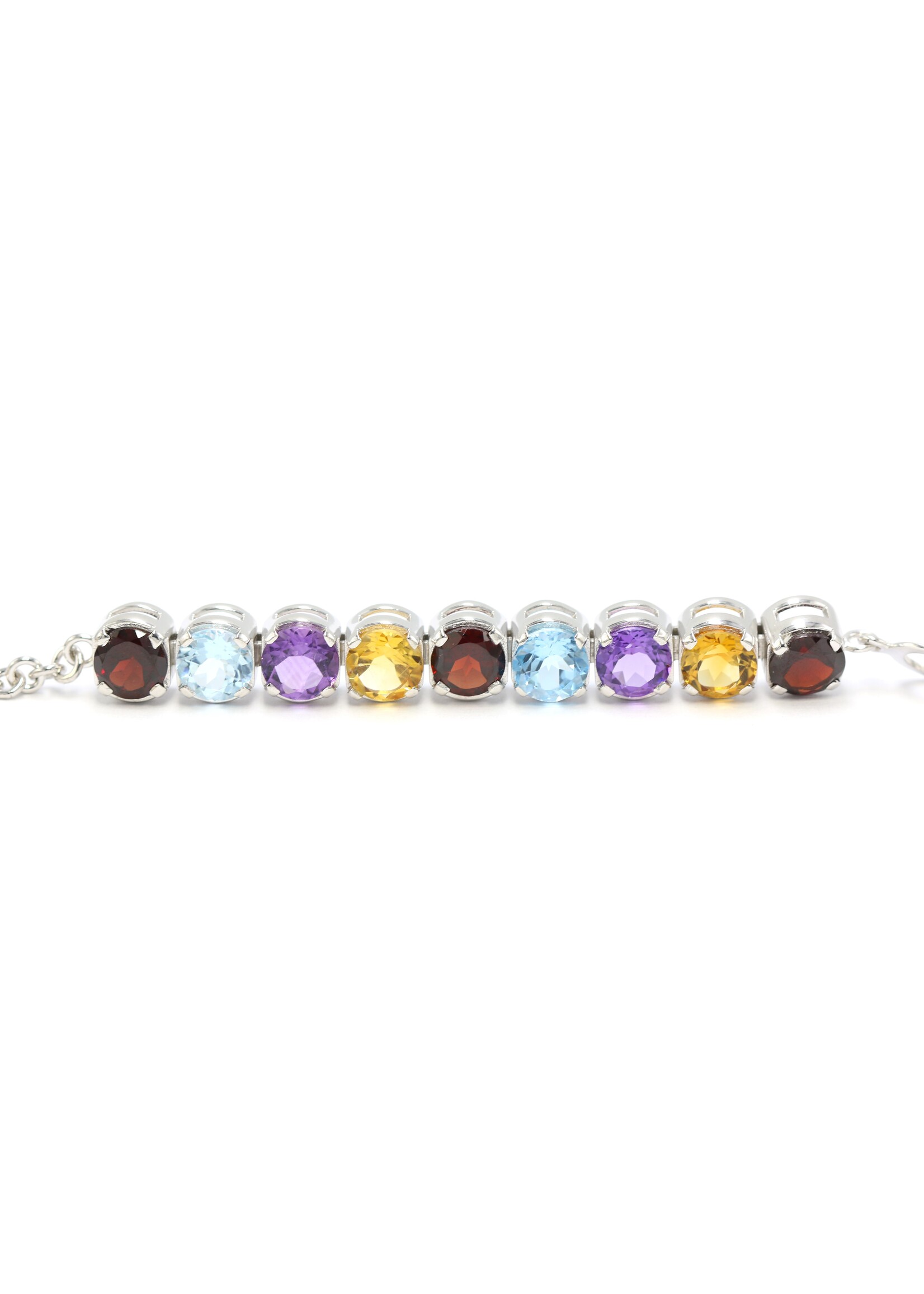 925 rhodium plated silver bracelet set with natural topaz, garnet, citrine and amethysts