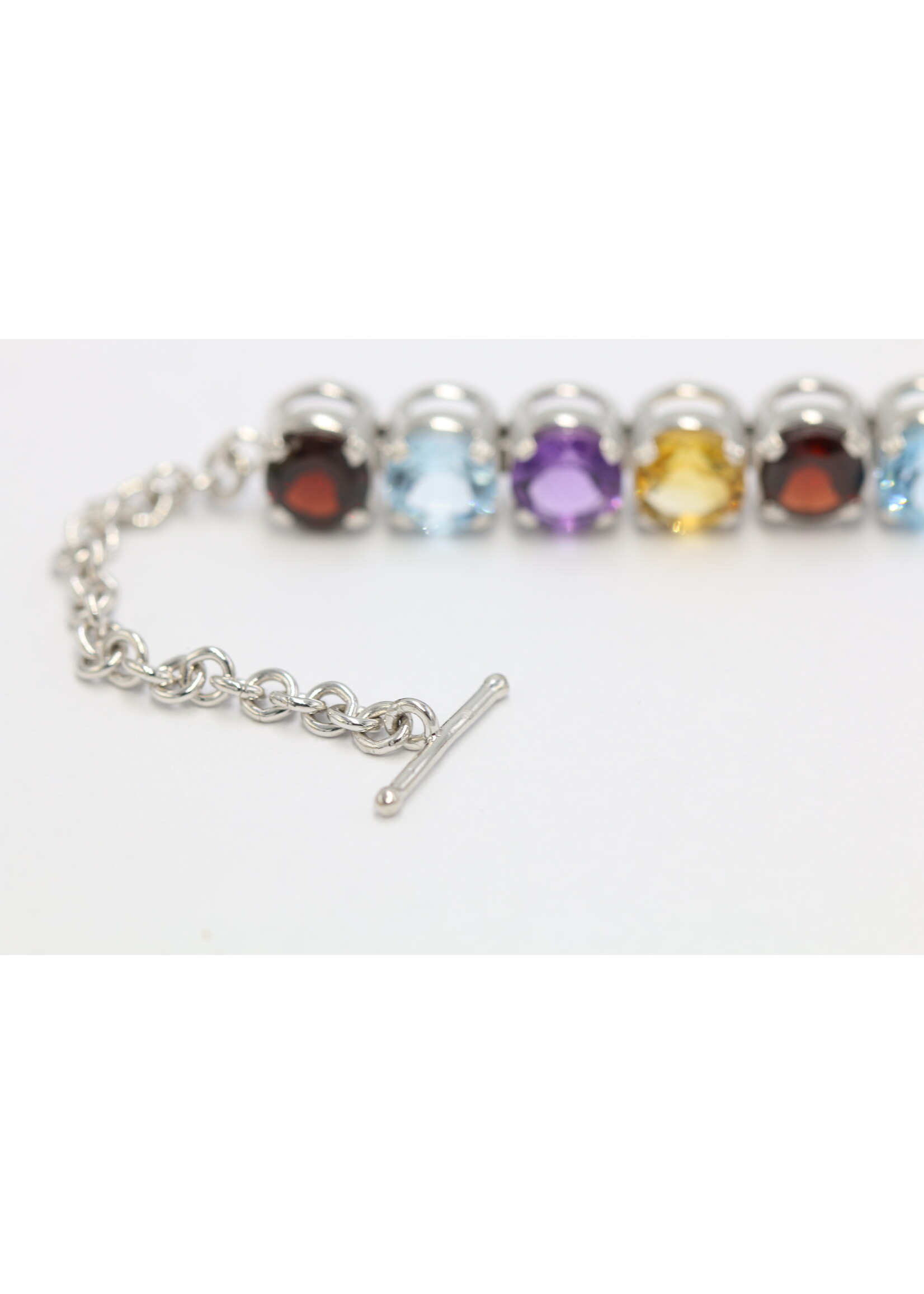 925 rhodium plated silver bracelet set with natural topaz, garnet, citrine and amethysts