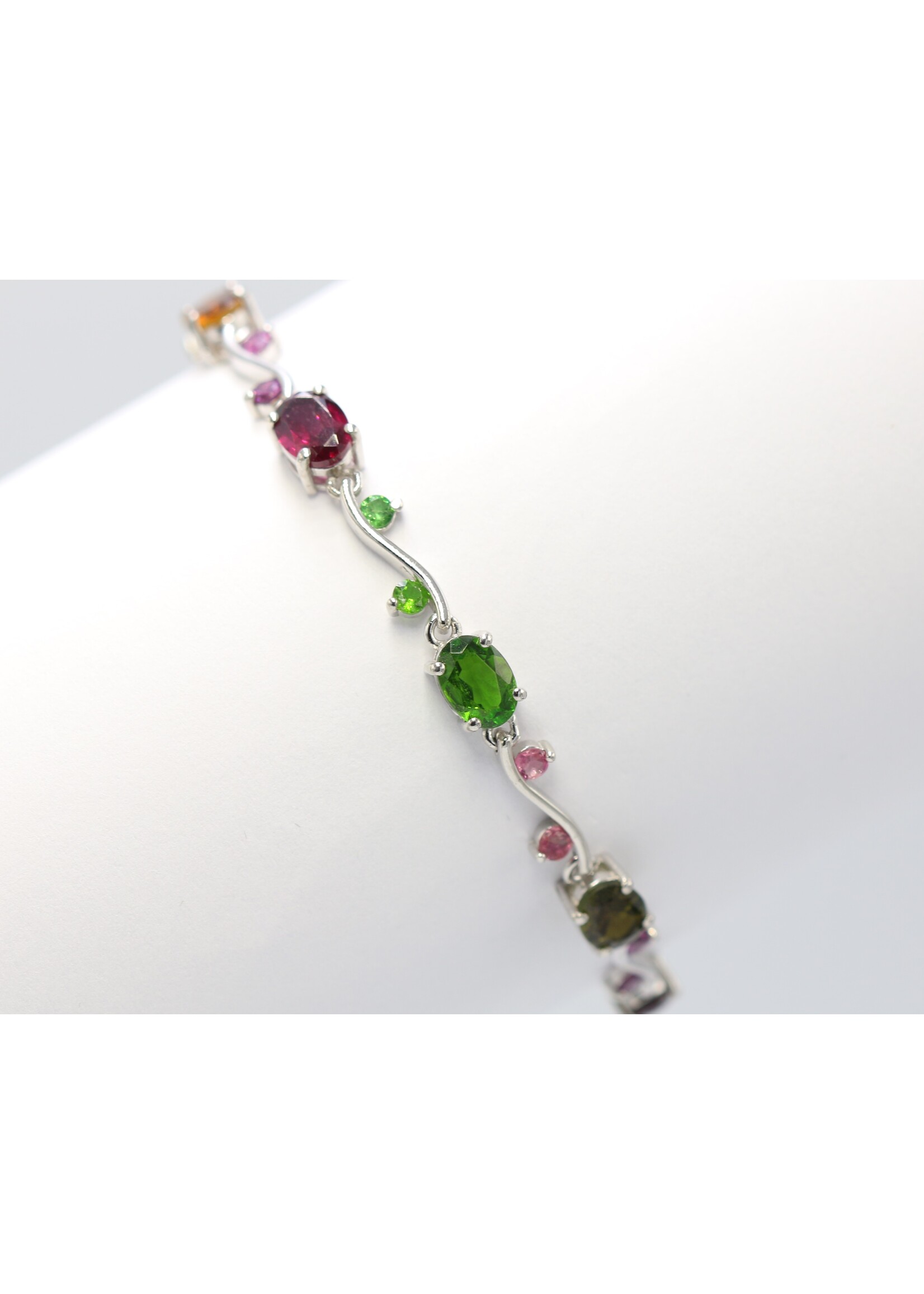 925 gerhodineerd zilveren Armband bezet met natuurlijke Multi-Kleur Toermalijnen