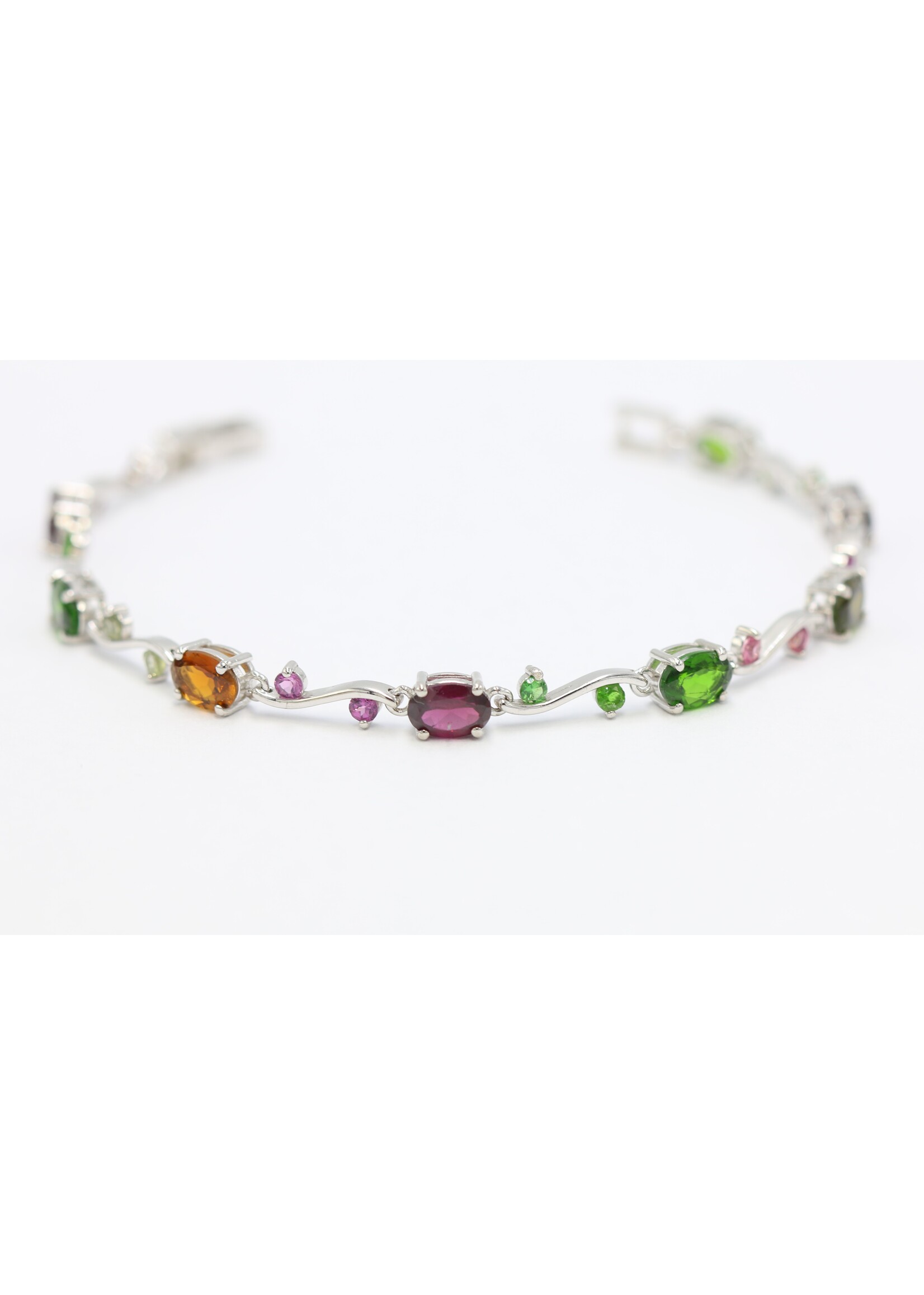 925 gerhodineerd zilveren Armband bezet met natuurlijke Multi-Kleur Toermalijnen