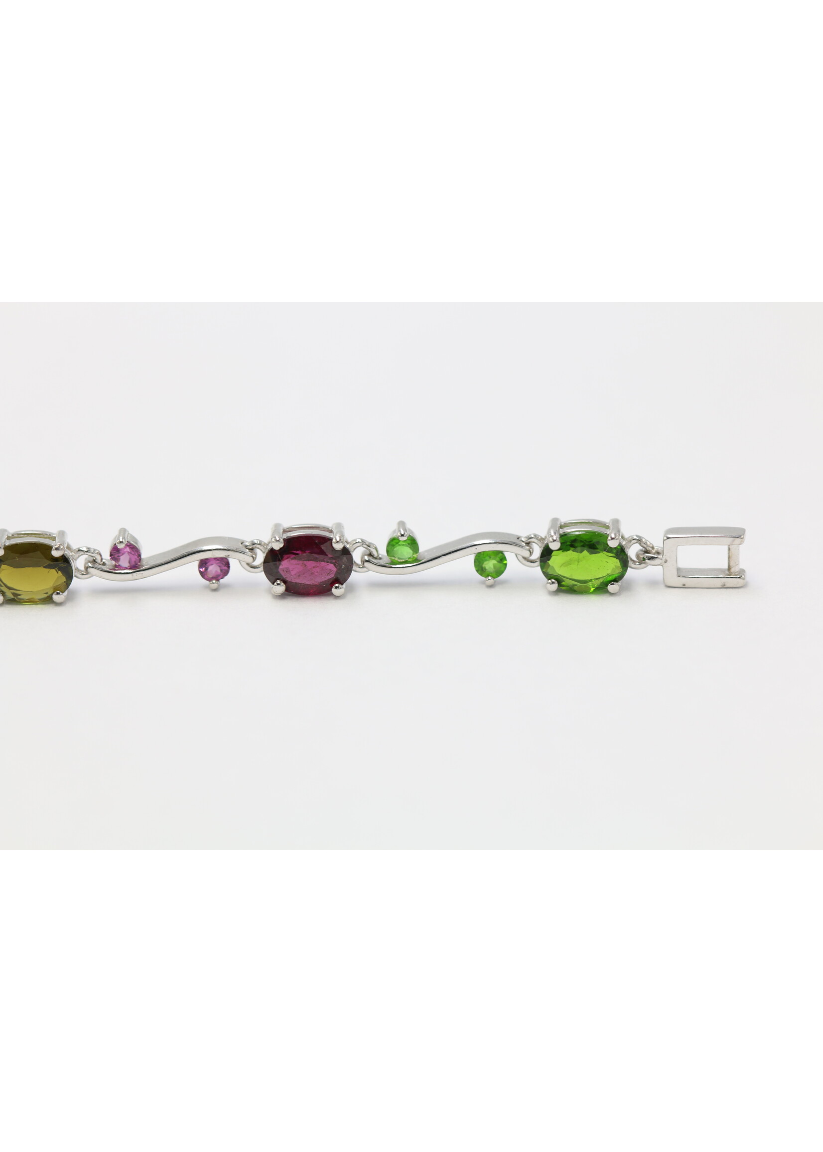 925 Rhodium Plated Silver Bracelet Set with Natural Multi-Color Tourmalines