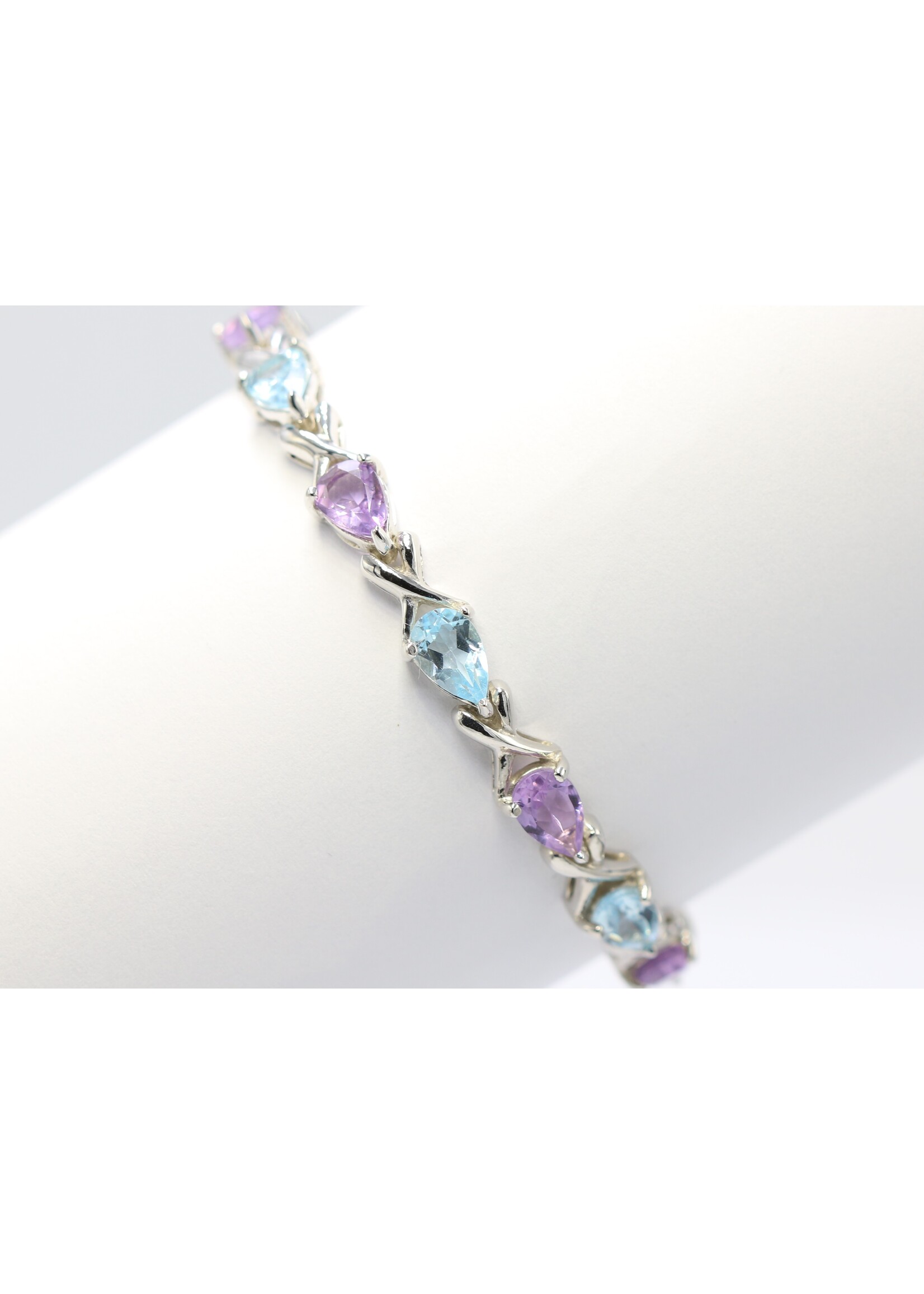 Bracelet en argent 925 rhodié serti d'améthyste naturelle et de topaze