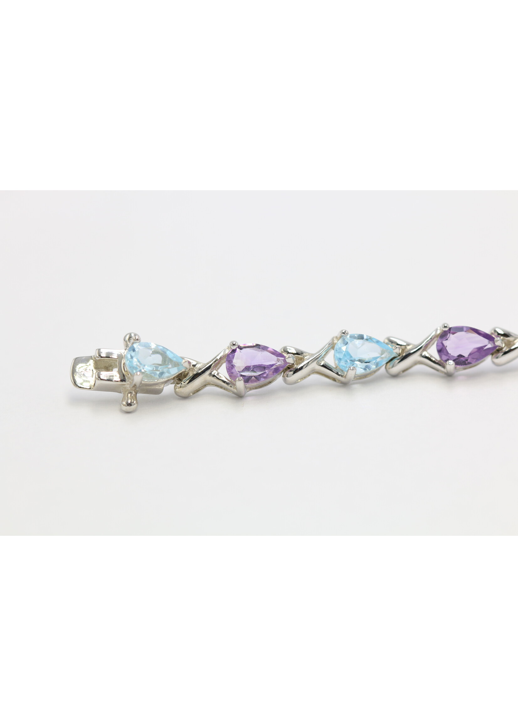 Bracelet en argent 925 rhodié serti d'améthyste naturelle et de topaze