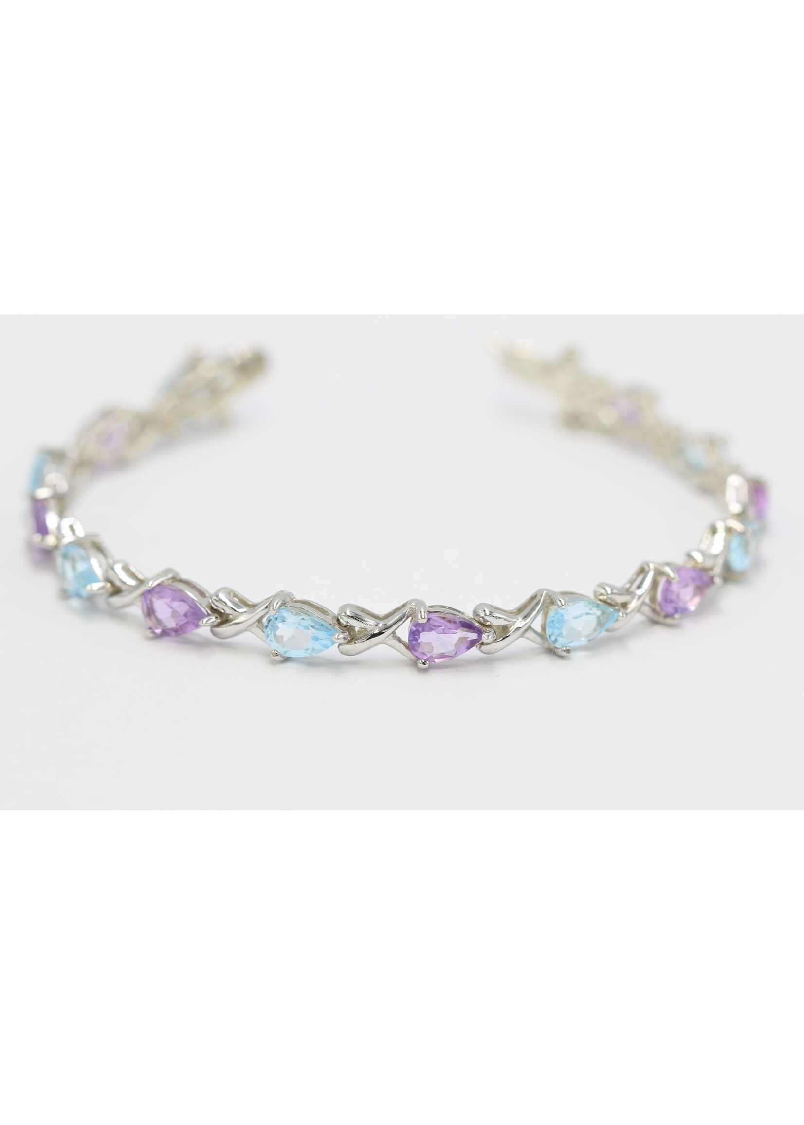 Armband van 925 gerhodineerd zilver bezet met natuurlijke amethist en topaas