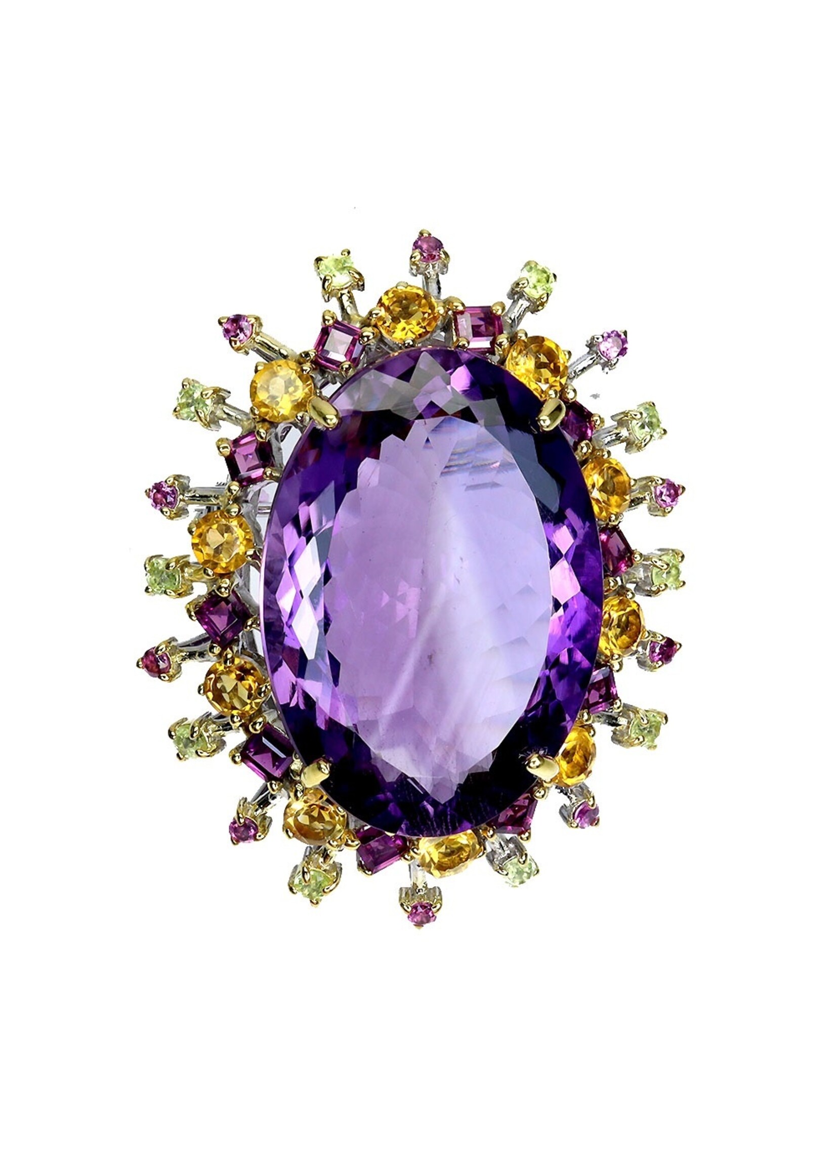 925 gerhodineerd zilveren Brooch bezet met natuurlijke Amethist,Peridots,Rhodoliet en Citrienen