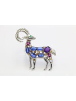 Brooch with Amethyst, Rhodolite, Sapphire, Kyanite and Emerald