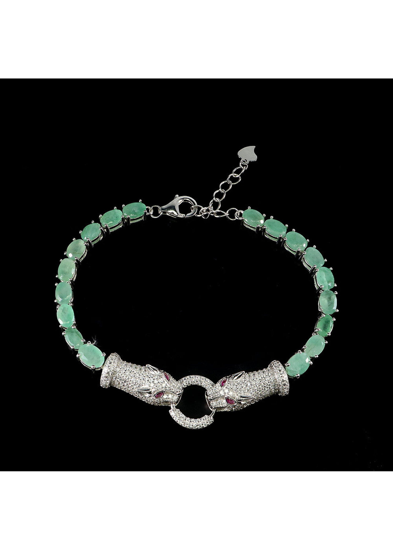 925 rhodium plated silver bracelet set with natural emeralds