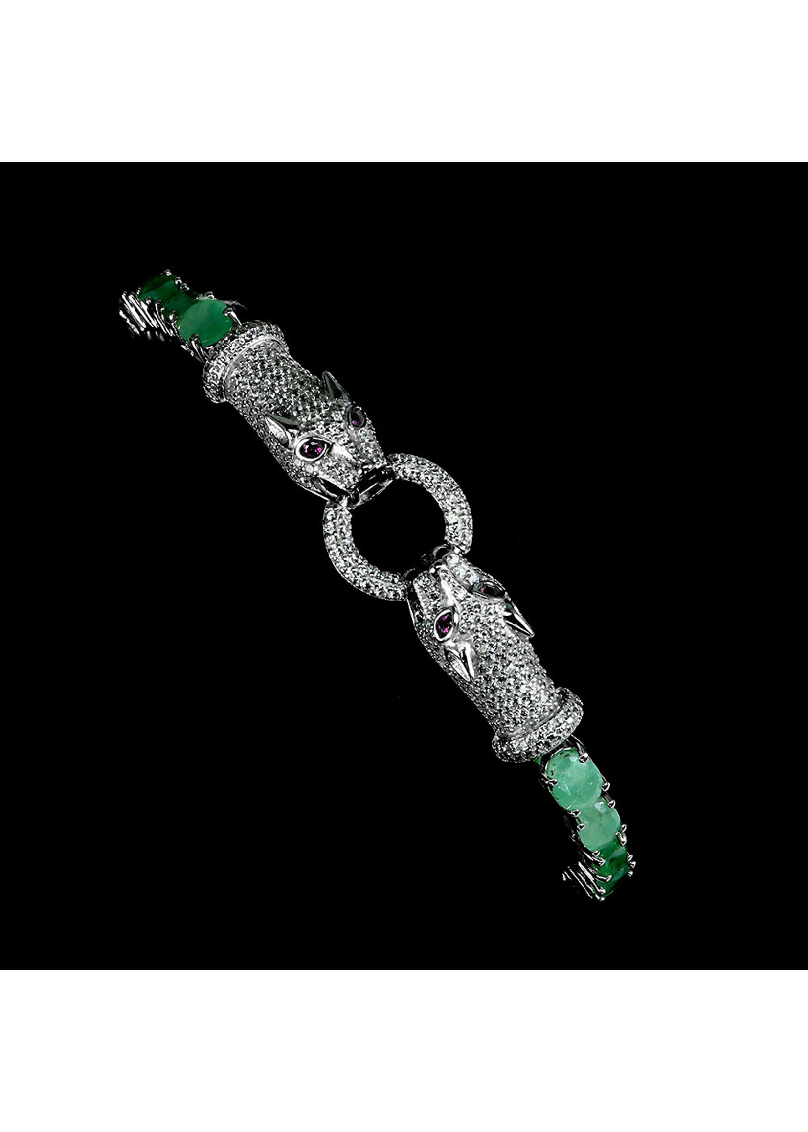 925 rhodium plated silver bracelet set with natural emeralds