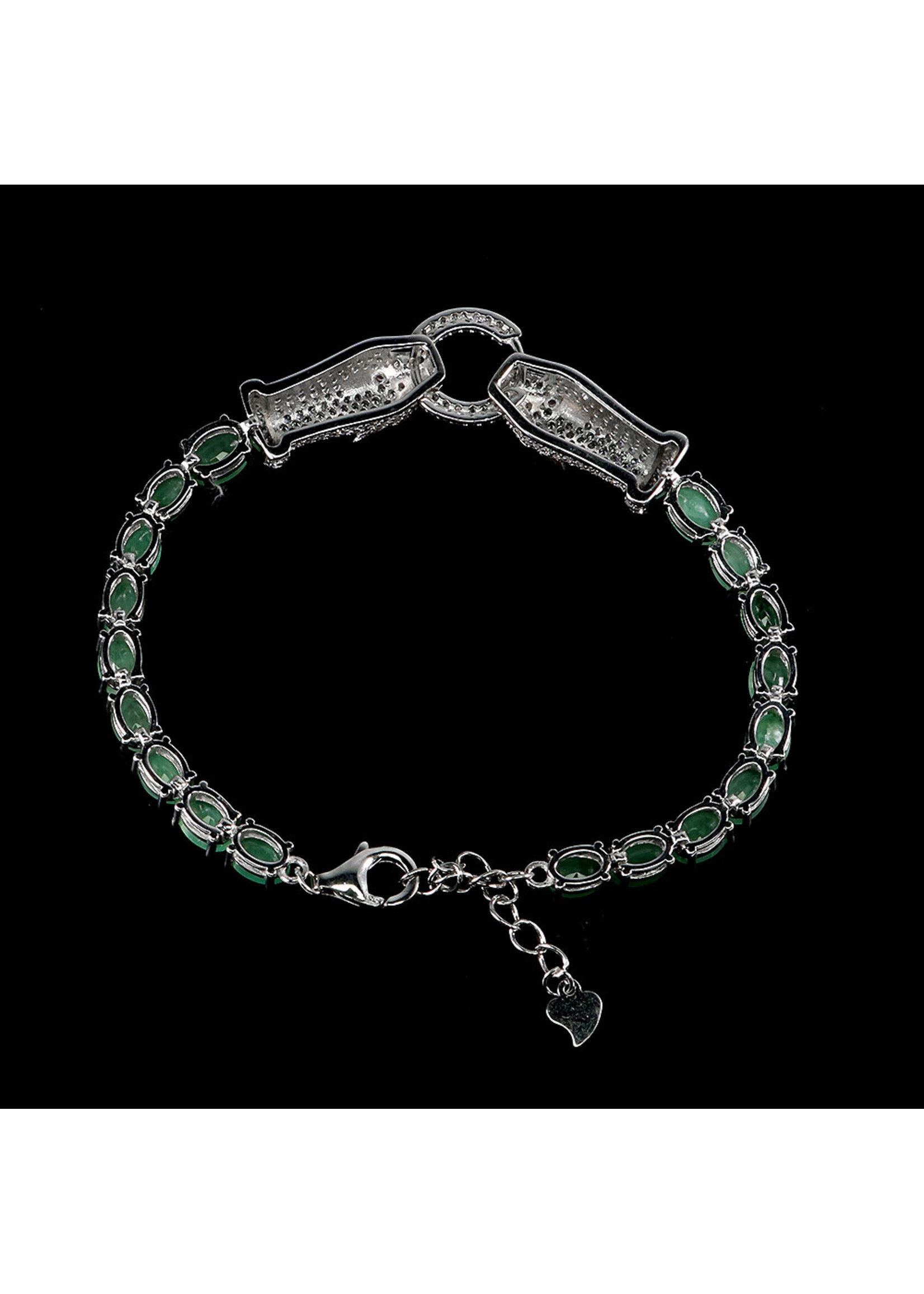 925 rhodium plated silver bracelet set with natural emeralds