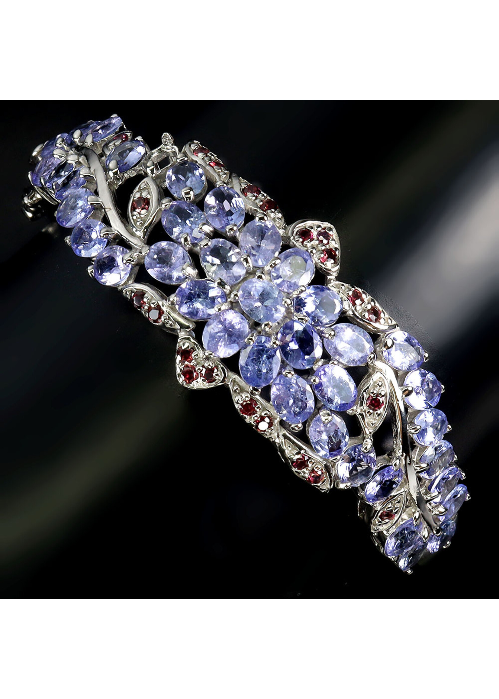 Bracciale in argento rodiato 925 con tanzaniti e rodoliti naturali