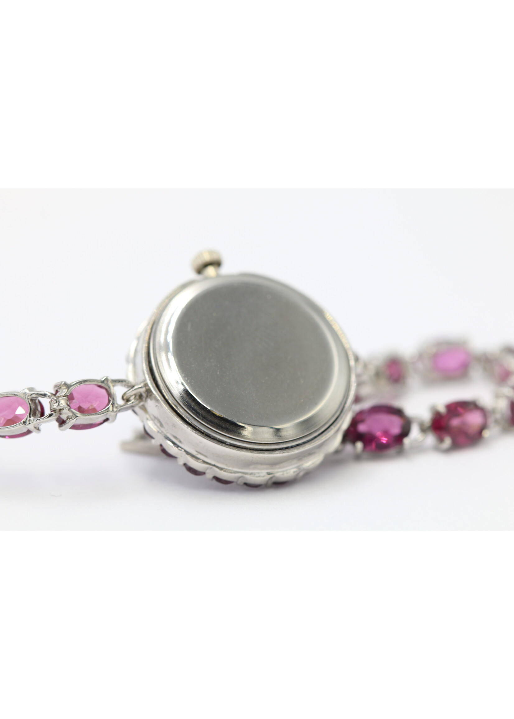 925 rhodium plated silver watch set with natural rhodolites
