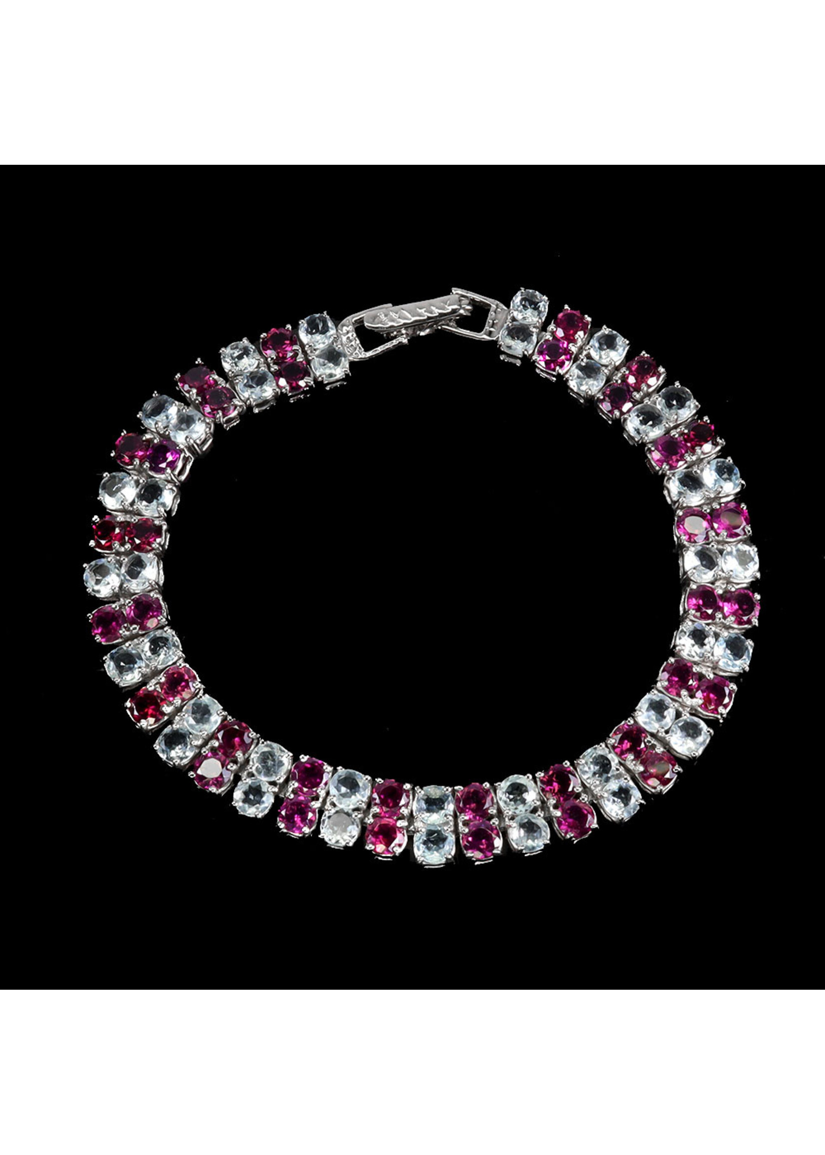 925 gerhodineerd zilveren Armband bezet met natuurlijke Amethisten
