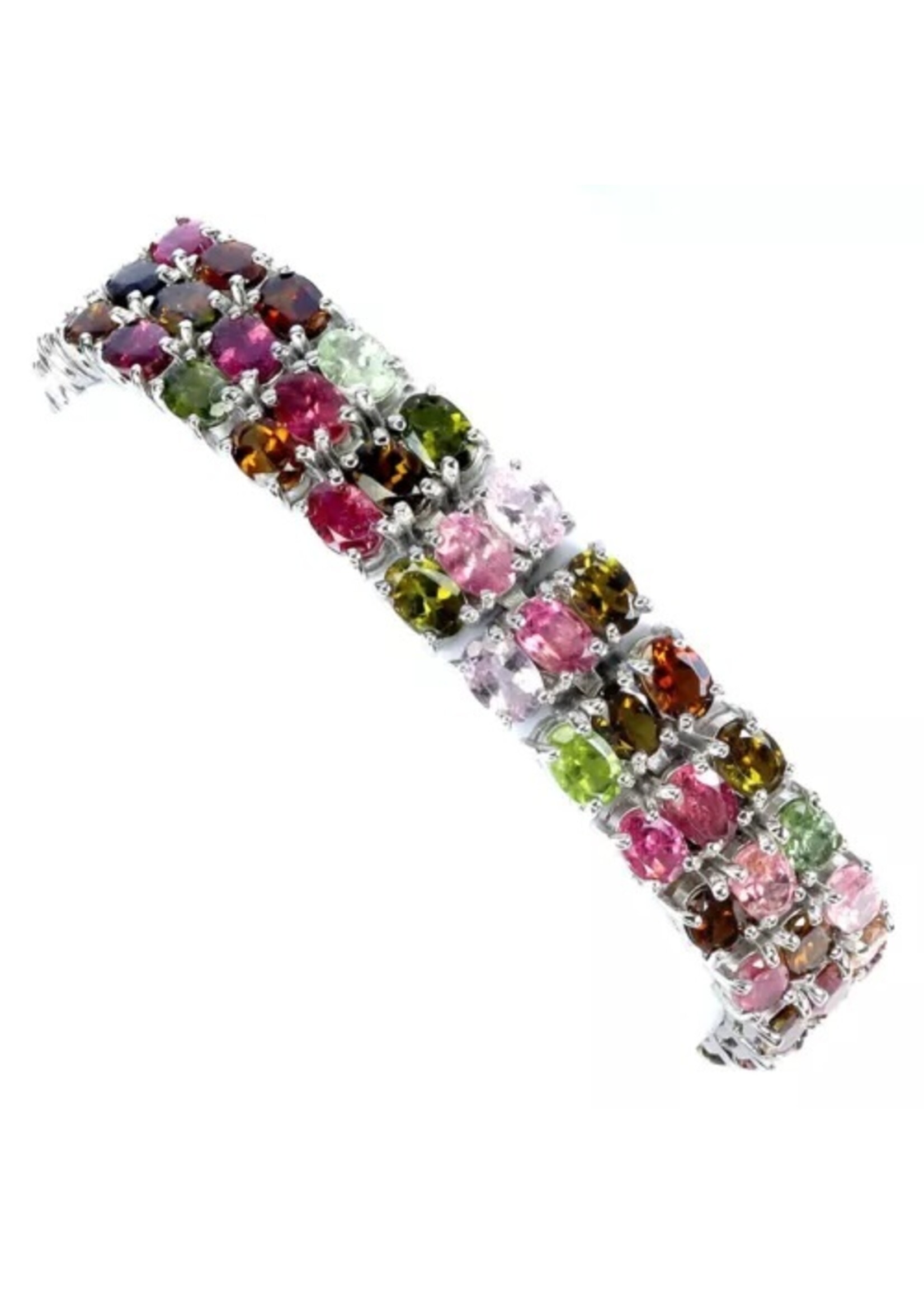 925 gerhodineerd zilveren Armband bezet met natuurlijke Multi-Kleur Toermalijnen