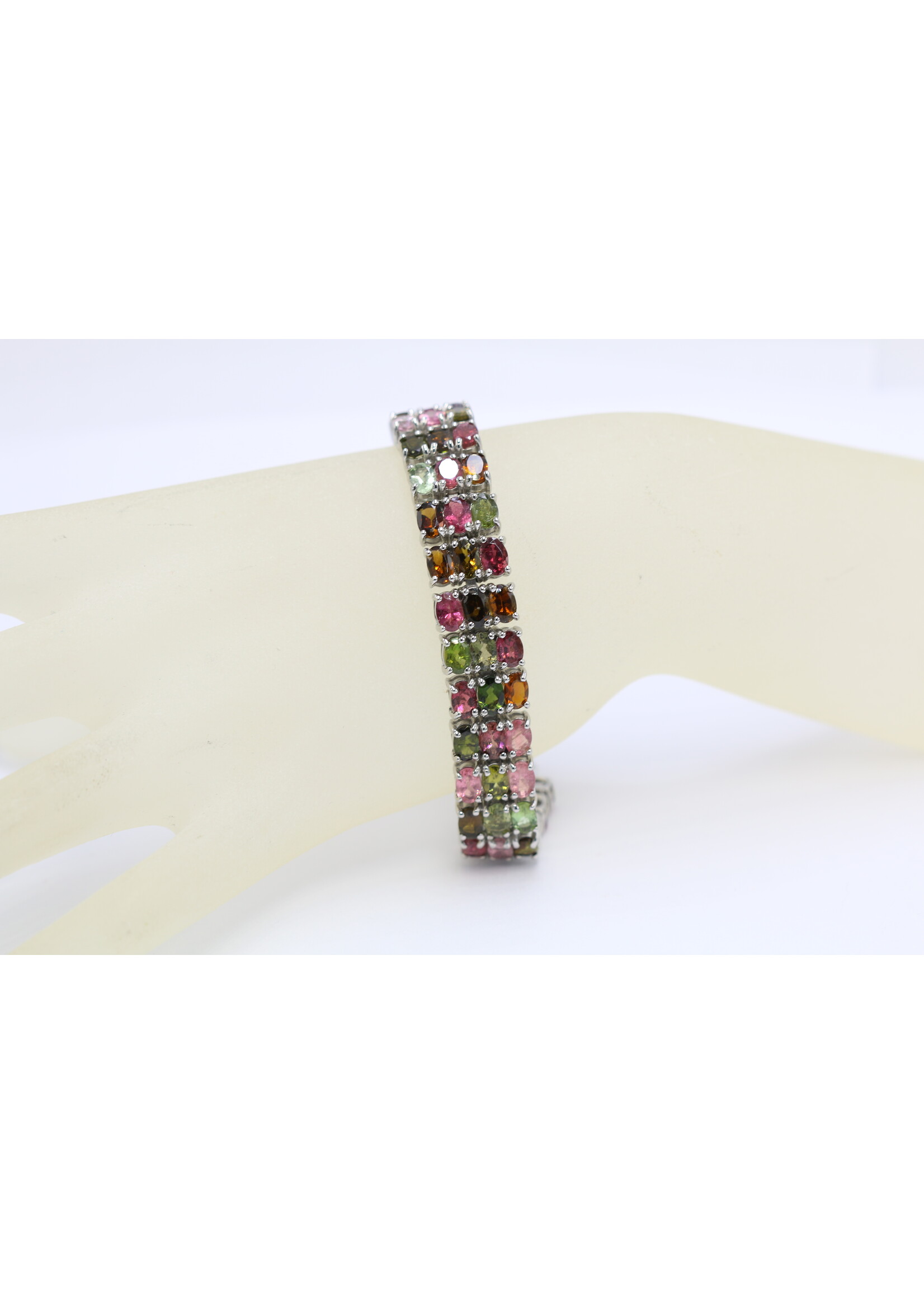 925 gerhodineerd zilveren Armband bezet met natuurlijke Multi-Kleur Toermalijnen