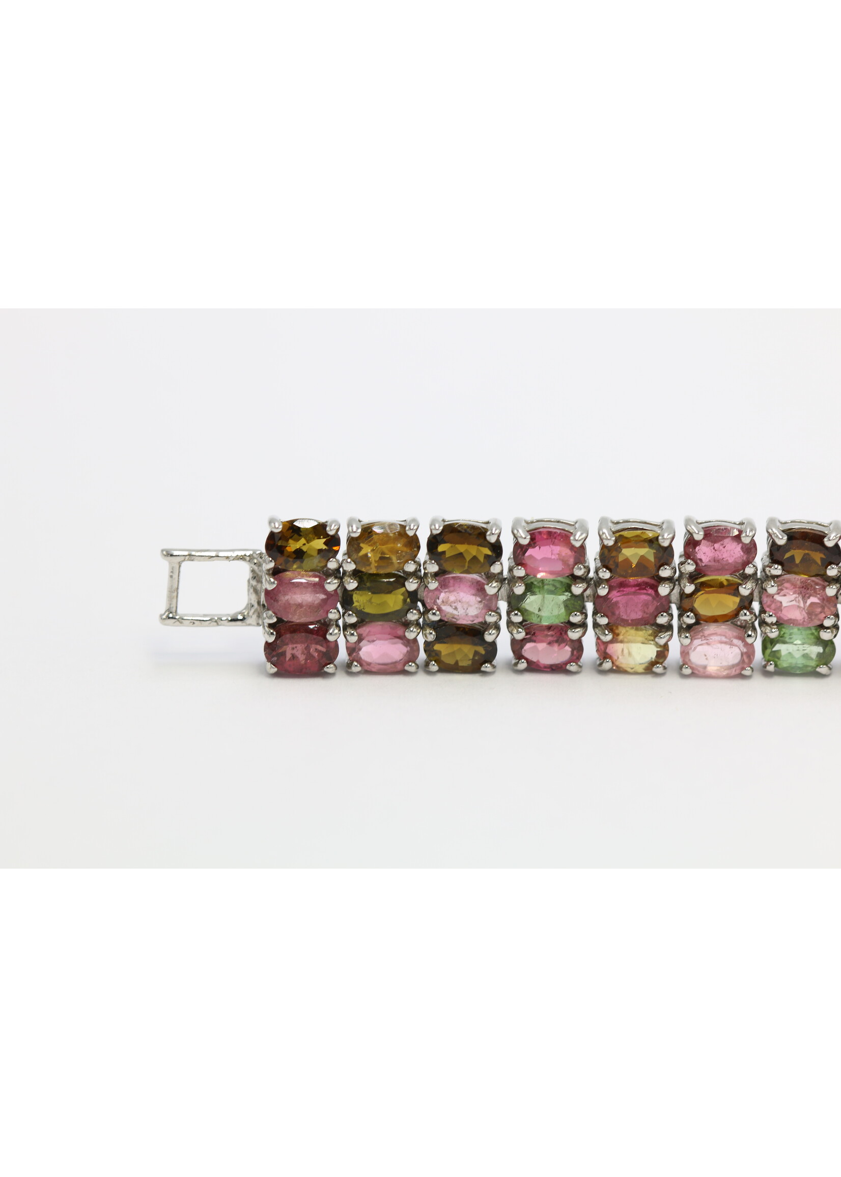 925 gerhodineerd zilveren Armband bezet met natuurlijke Multi-Kleur Toermalijnen