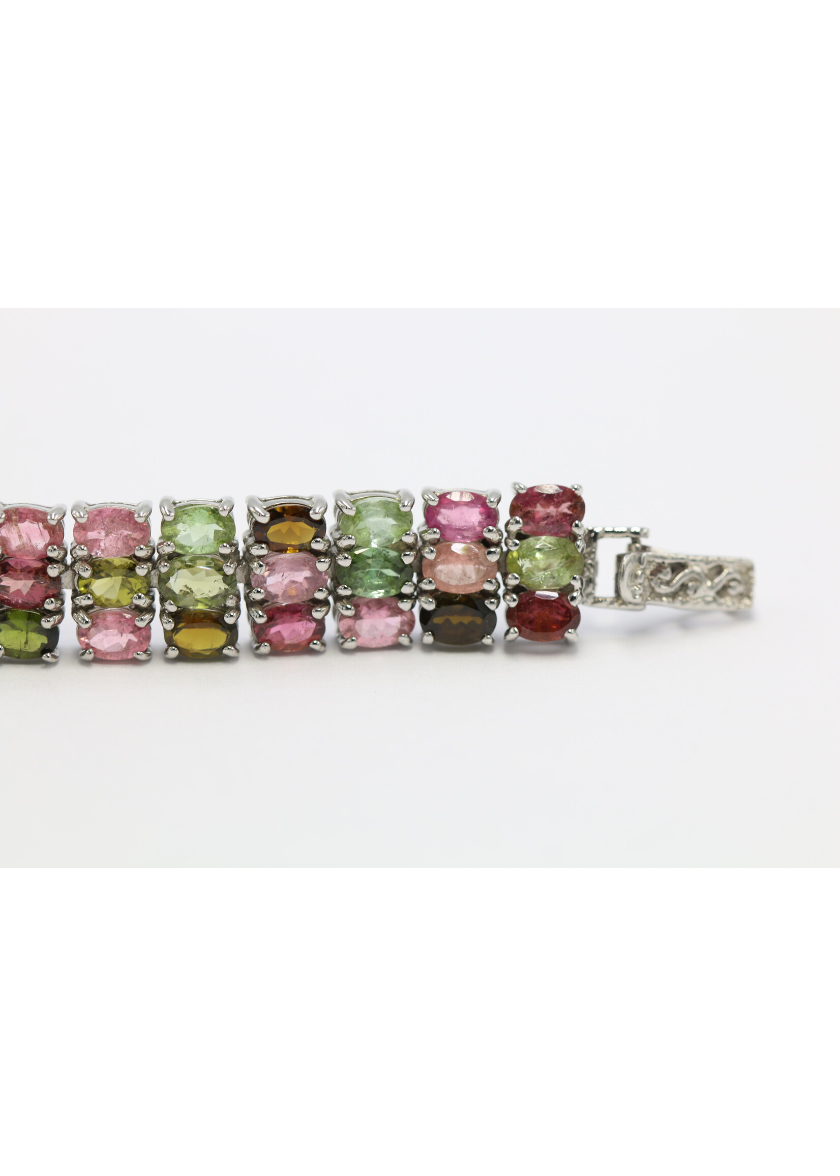 925 gerhodineerd zilveren Armband bezet met natuurlijke Multi-Kleur Toermalijnen