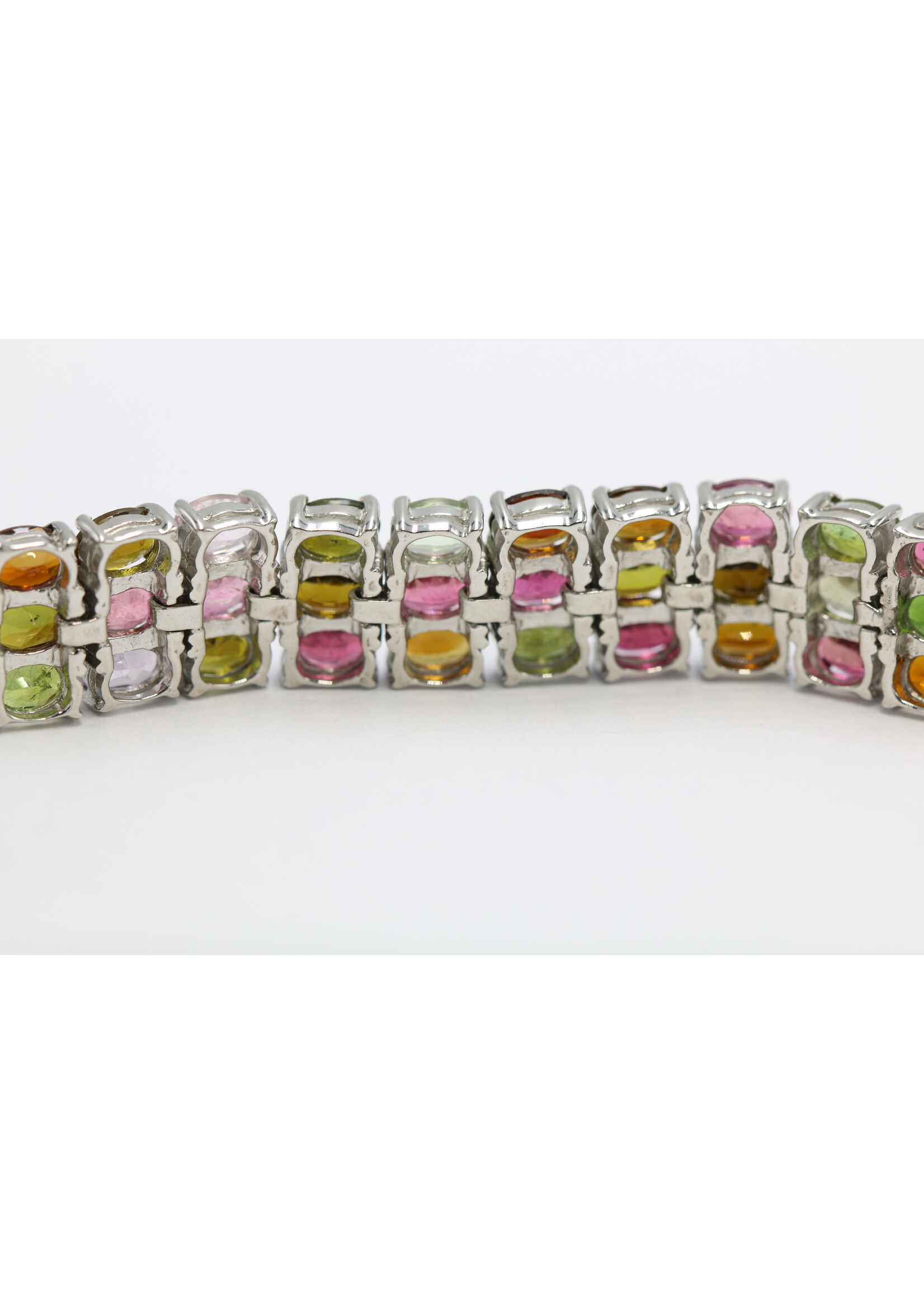 925 gerhodineerd zilveren Armband bezet met natuurlijke Multi-Kleur Toermalijnen