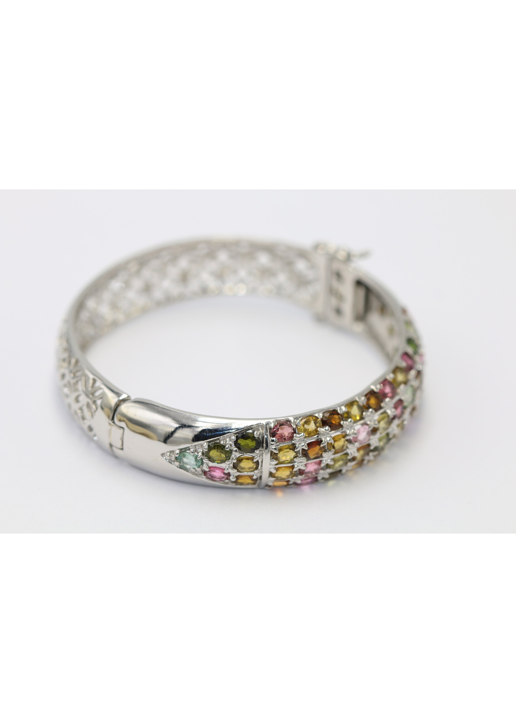 925 gerhodineerd zilveren Armband bezet met natuurlijke Toermalijnen