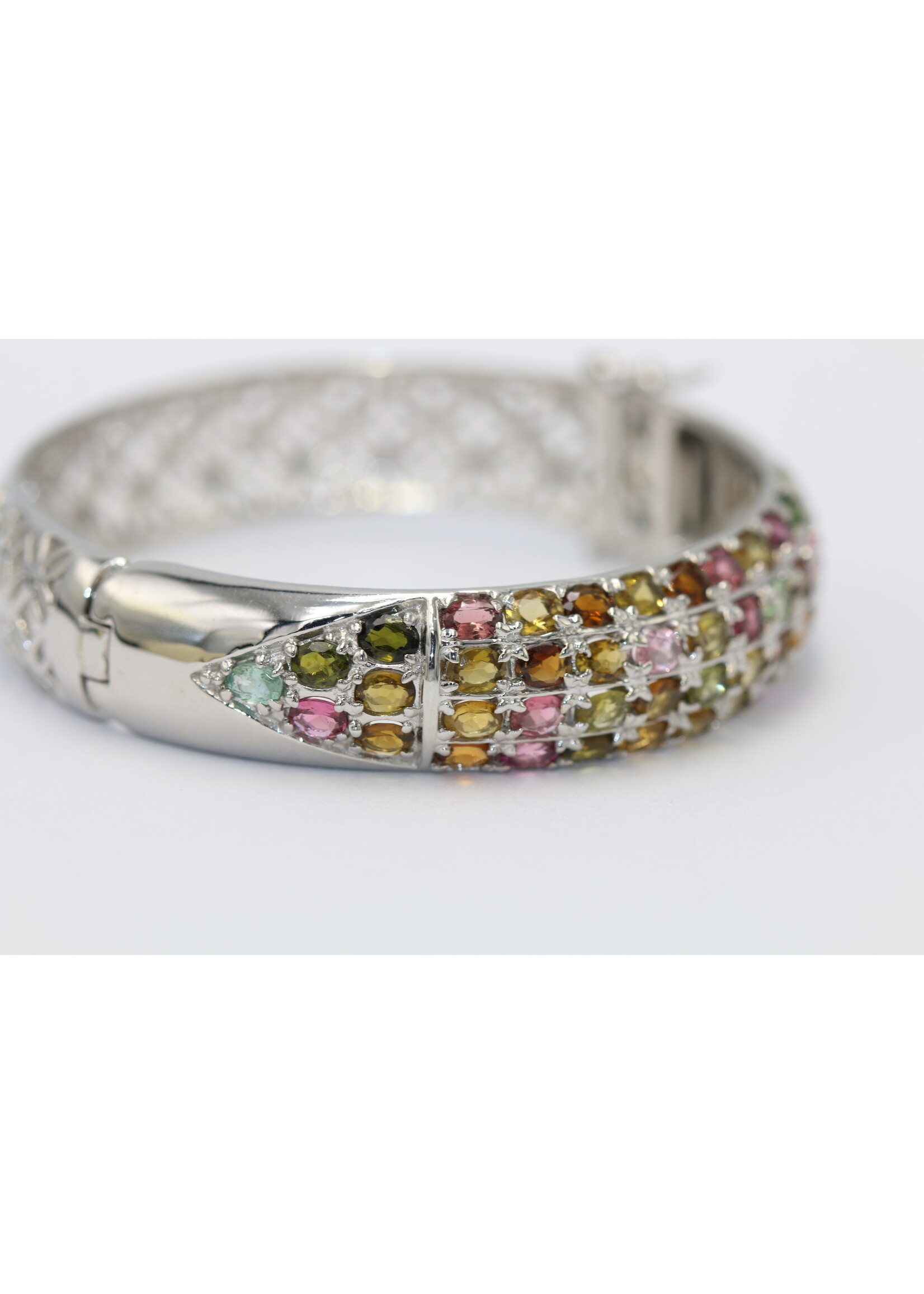 925 gerhodineerd zilveren Armband bezet met natuurlijke Toermalijnen