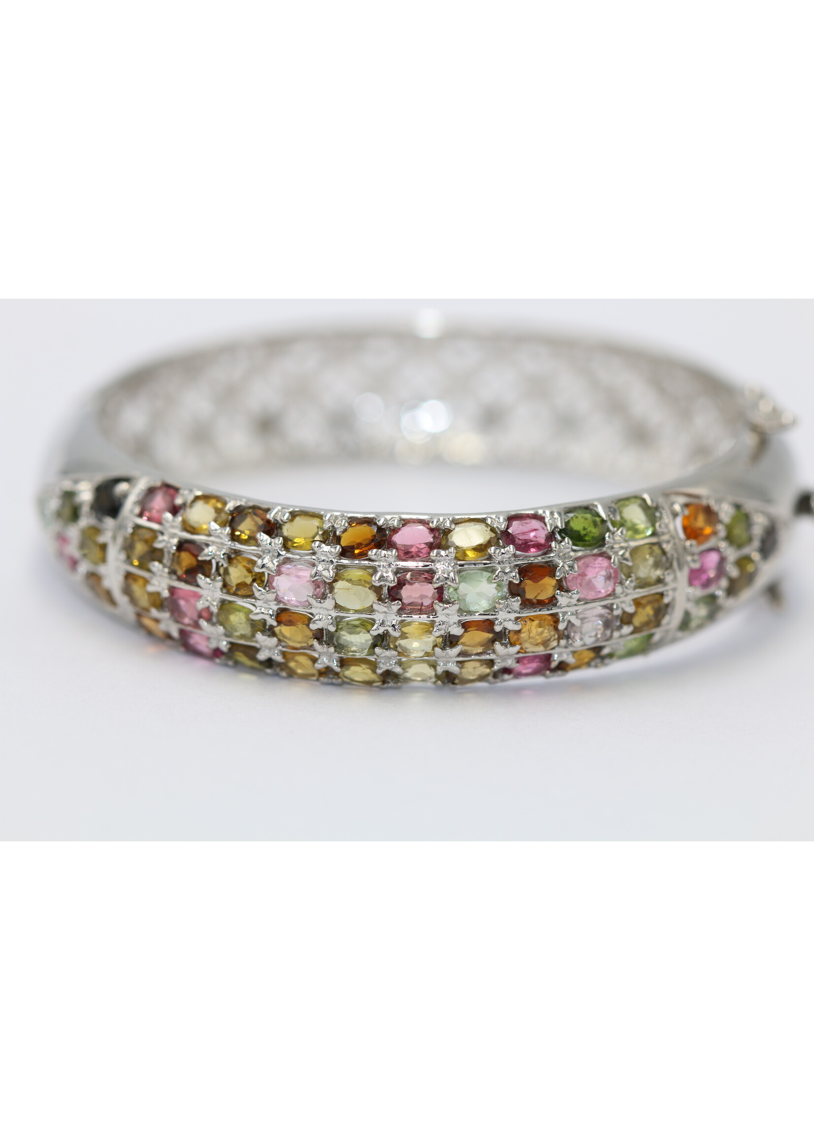 925 gerhodineerd zilveren Armband bezet met natuurlijke Toermalijnen