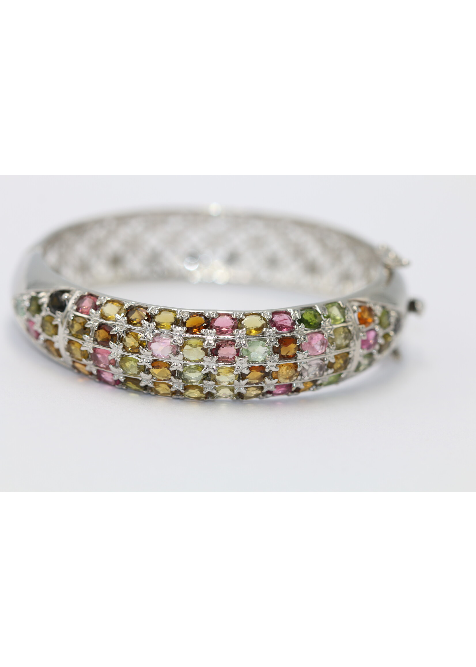 925 gerhodineerd zilveren Armband bezet met natuurlijke Toermalijnen