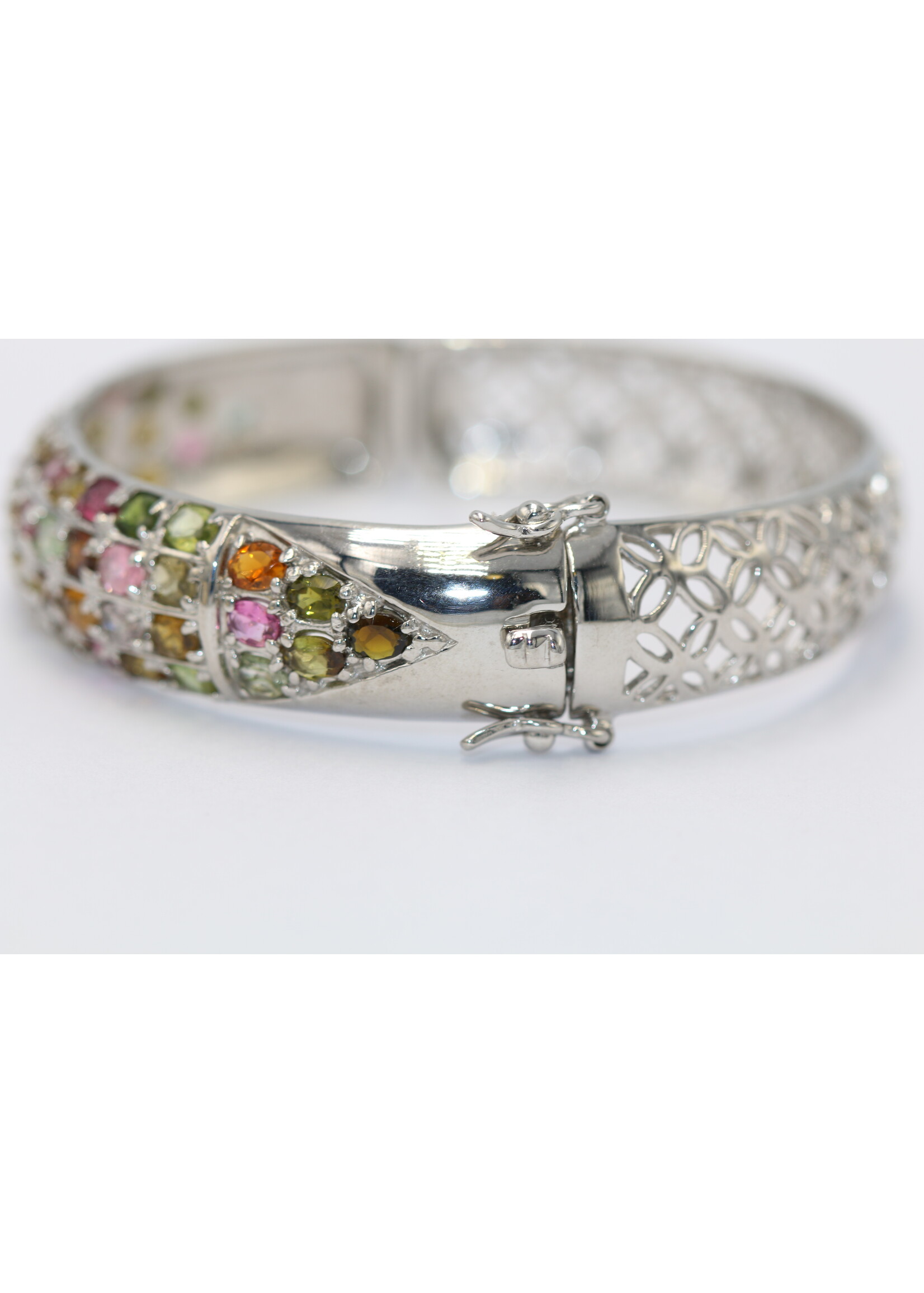 925 gerhodineerd zilveren Armband bezet met natuurlijke Toermalijnen