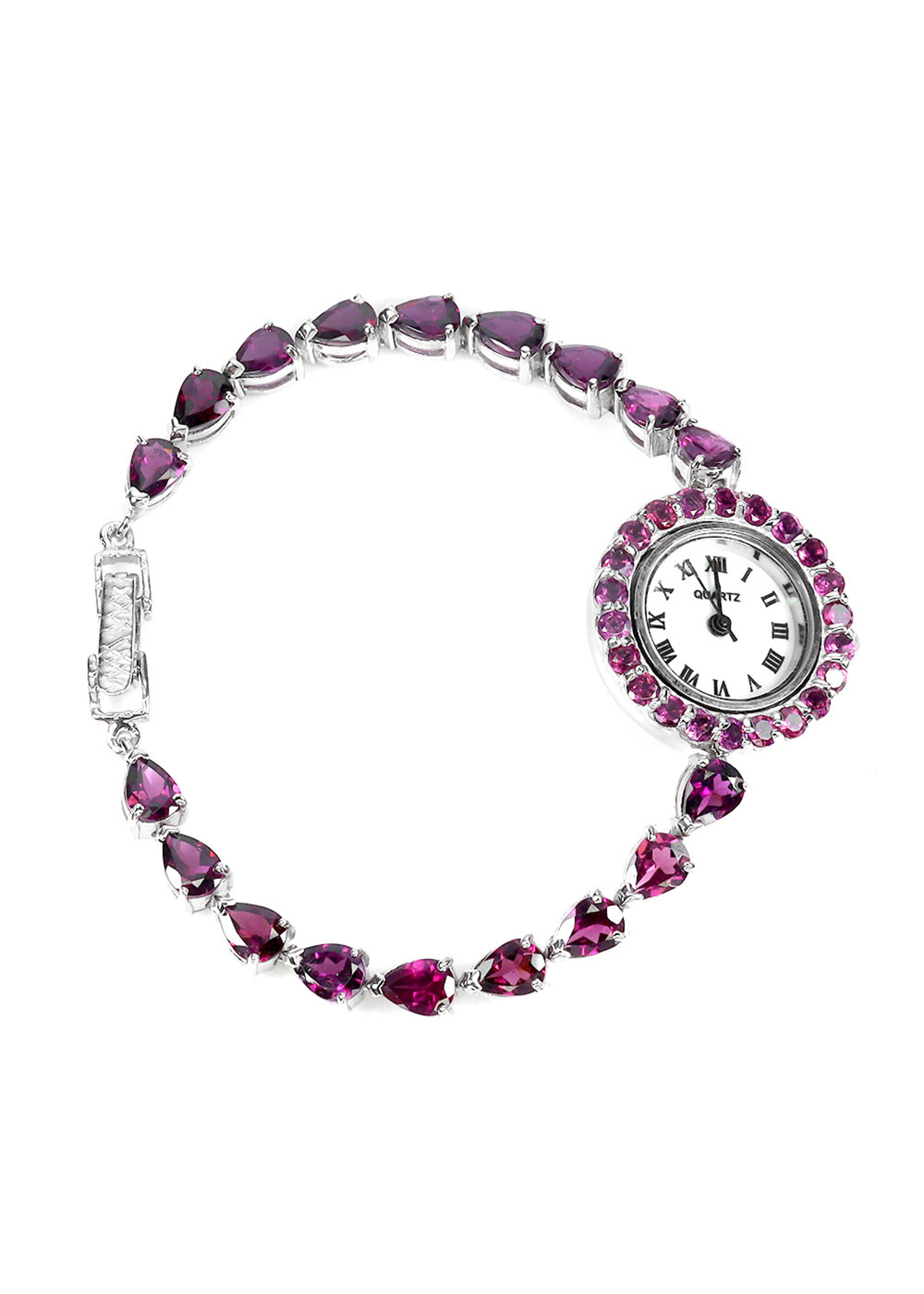 Montre en argent 925 rhodié sertie de Rhodolites naturelles - Copie - Copie