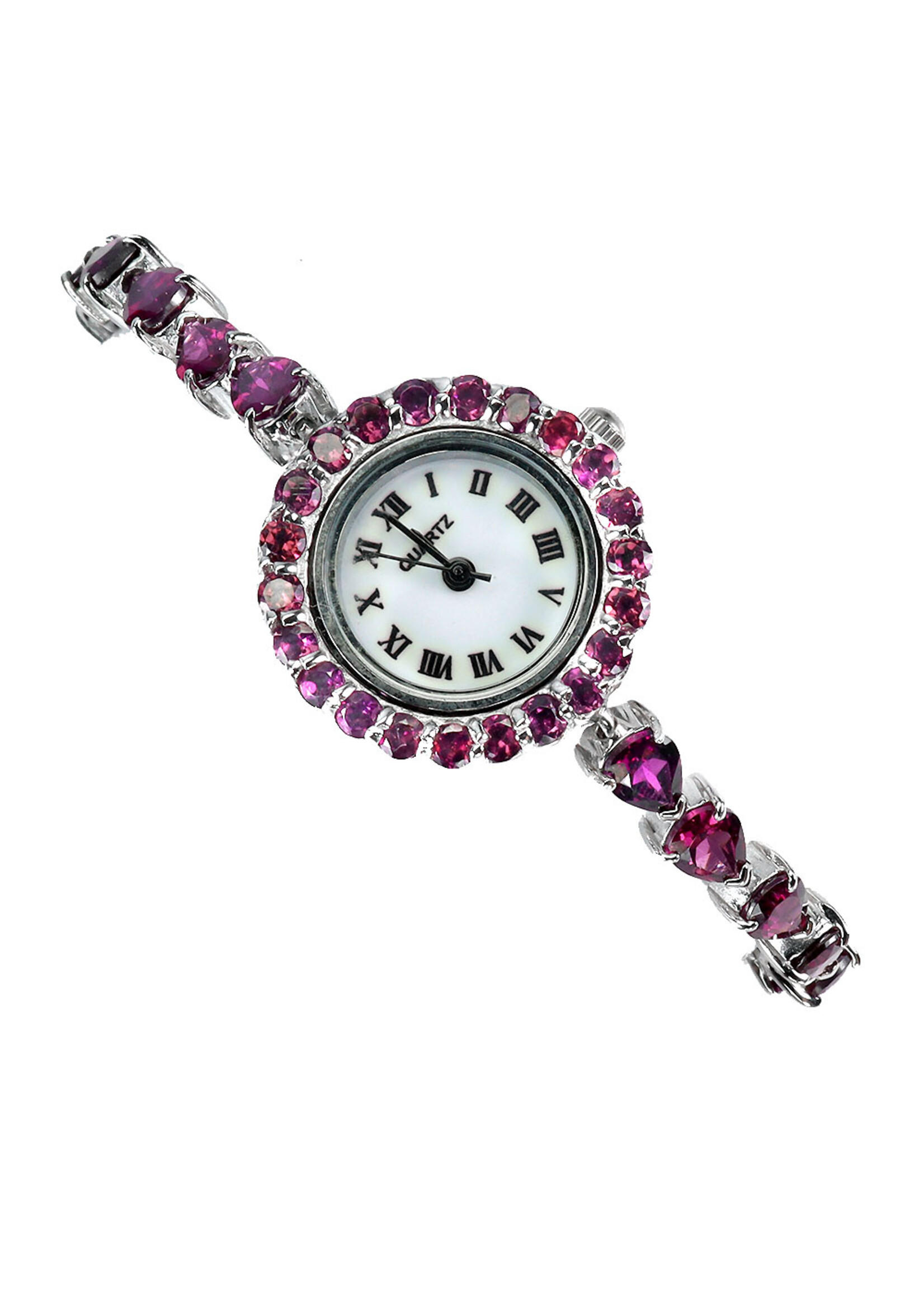 925 gerhodineerd zilveren horloge bezet met natuurlijke Rhodolieten - Copy - Copy