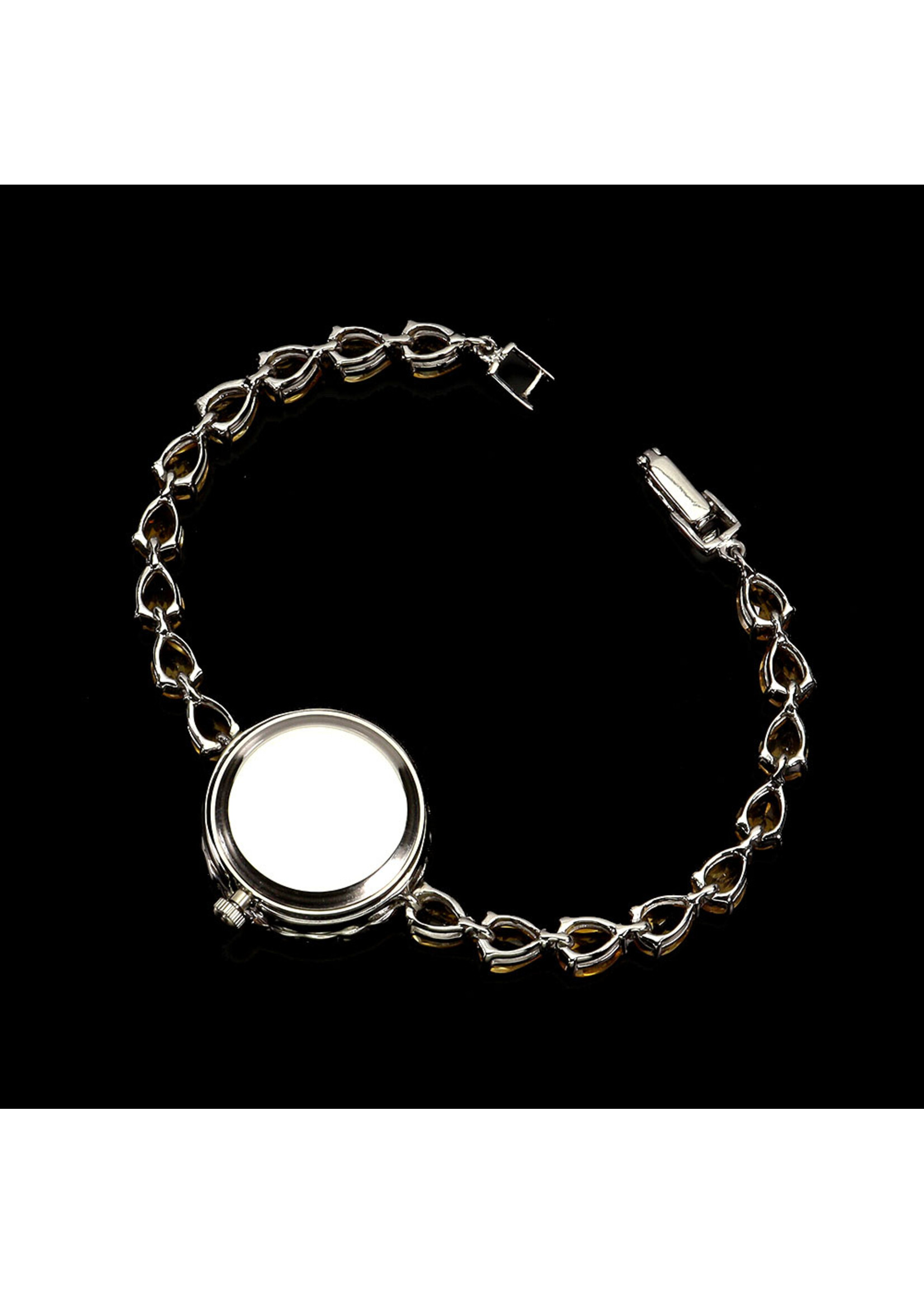 925 rhodium plated silver watch set with natural Citrine and Tourmalines