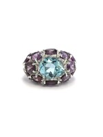 Ring bezet met Blauwe Topaas en Amethist