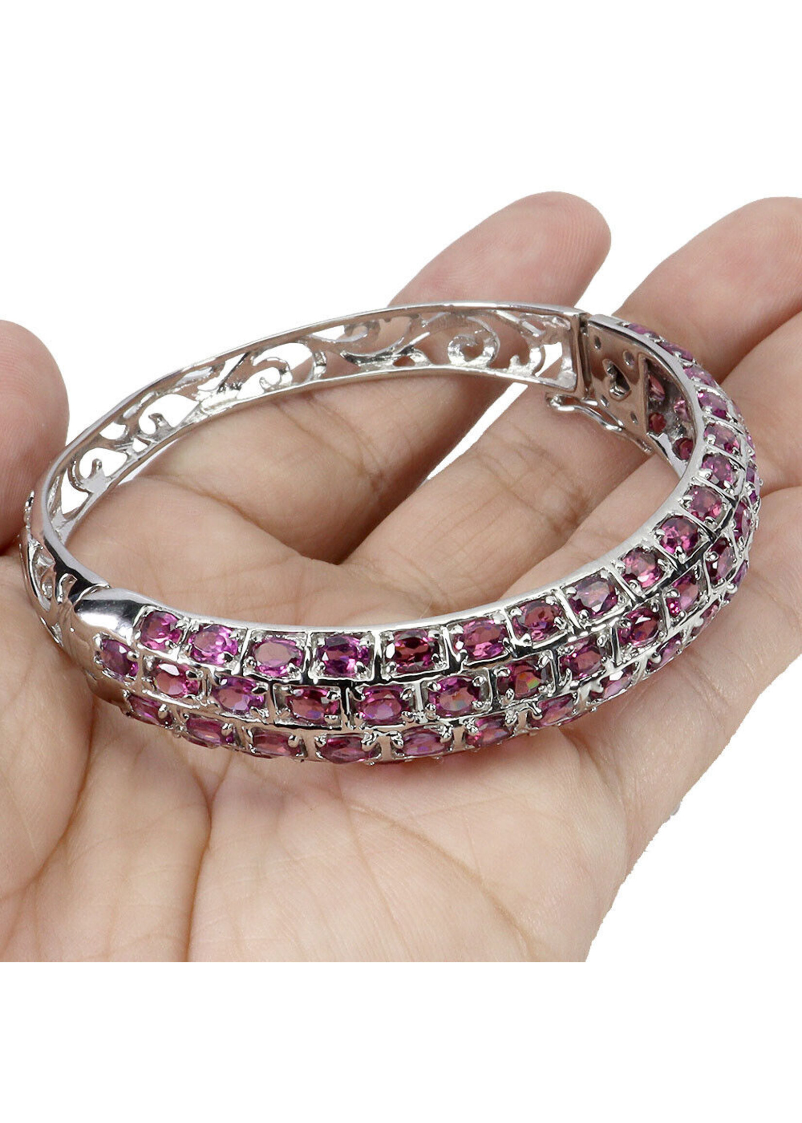 Bracelet en argent 925 rhodié serti de rhodolites naturelles