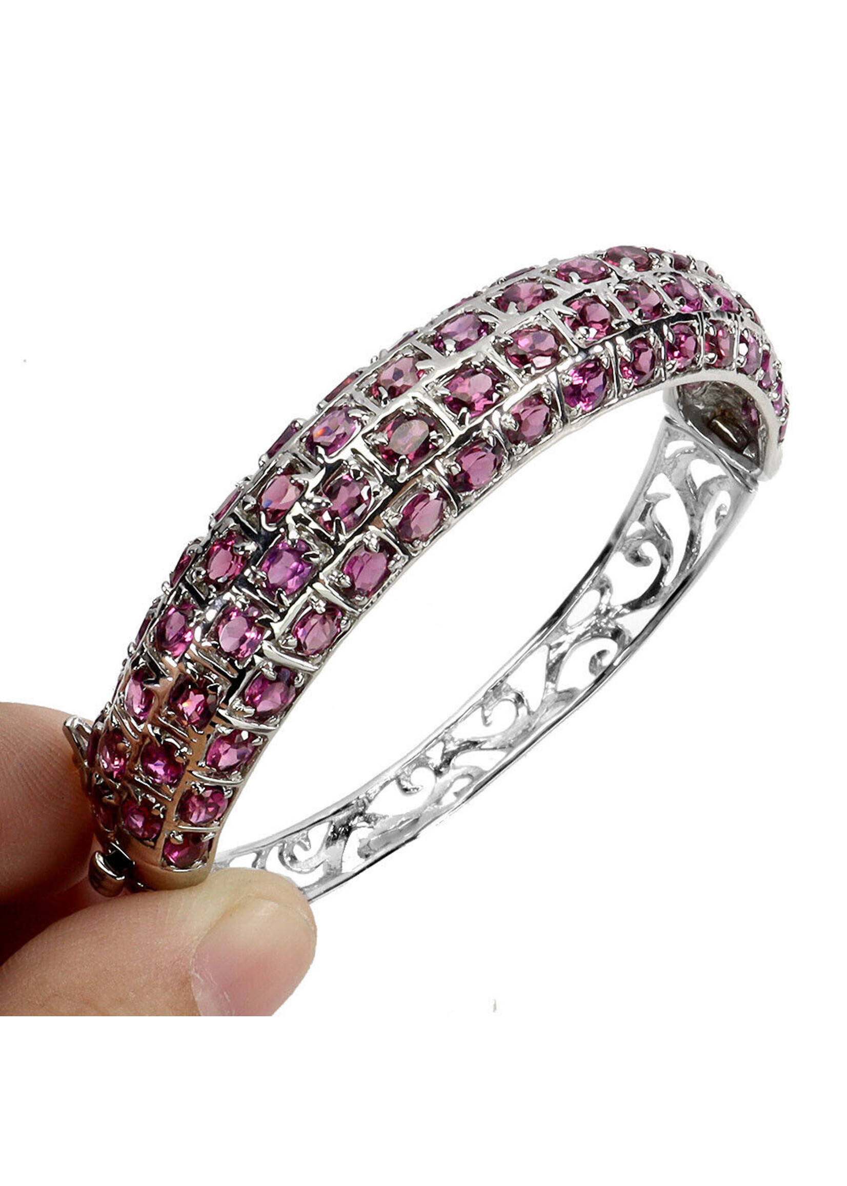 925 Rhodium Plated Silver Bracelet Set with Natural Rhodolites