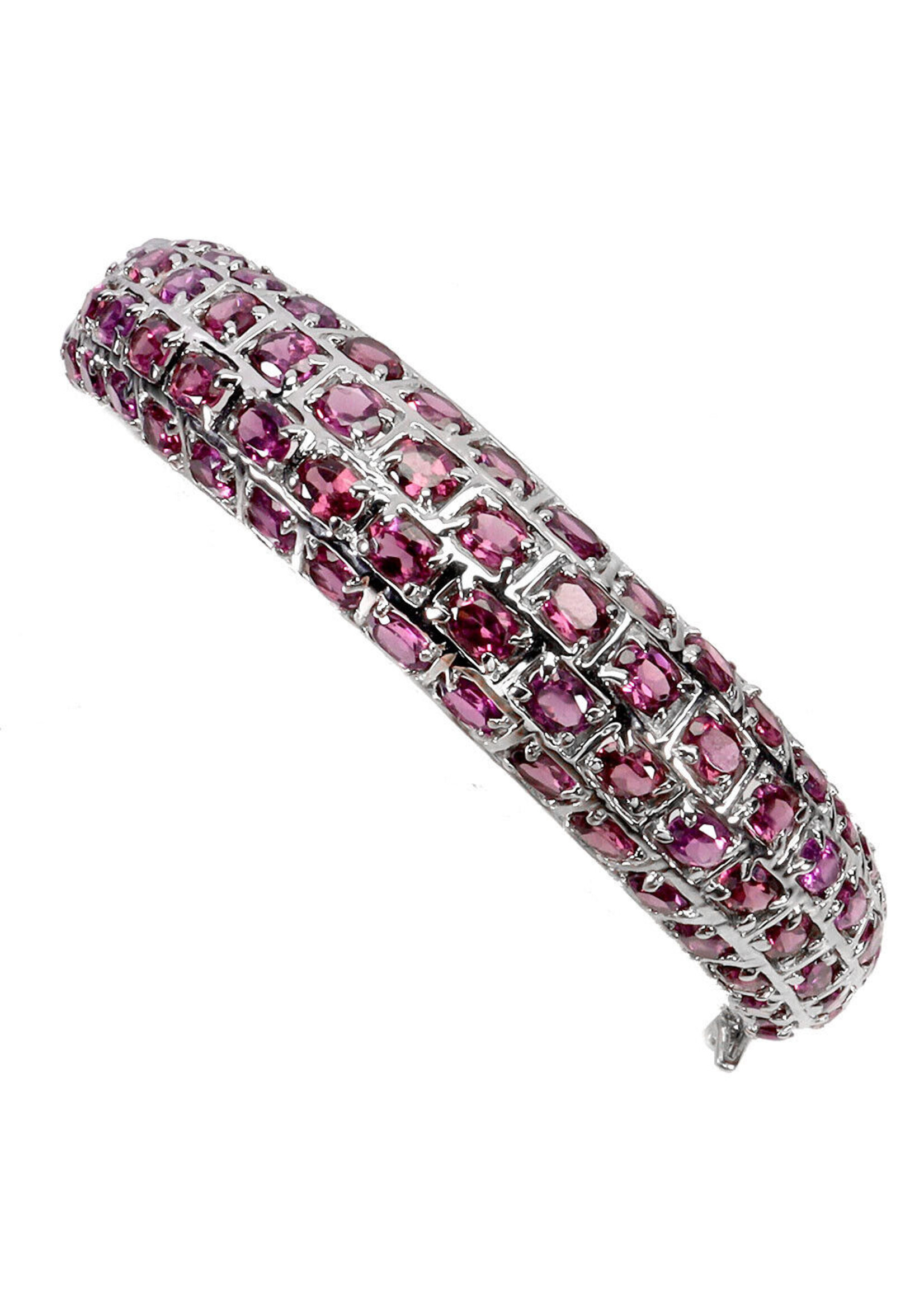 925 Rhodium Plated Silver Bracelet Set with Natural Rhodolites