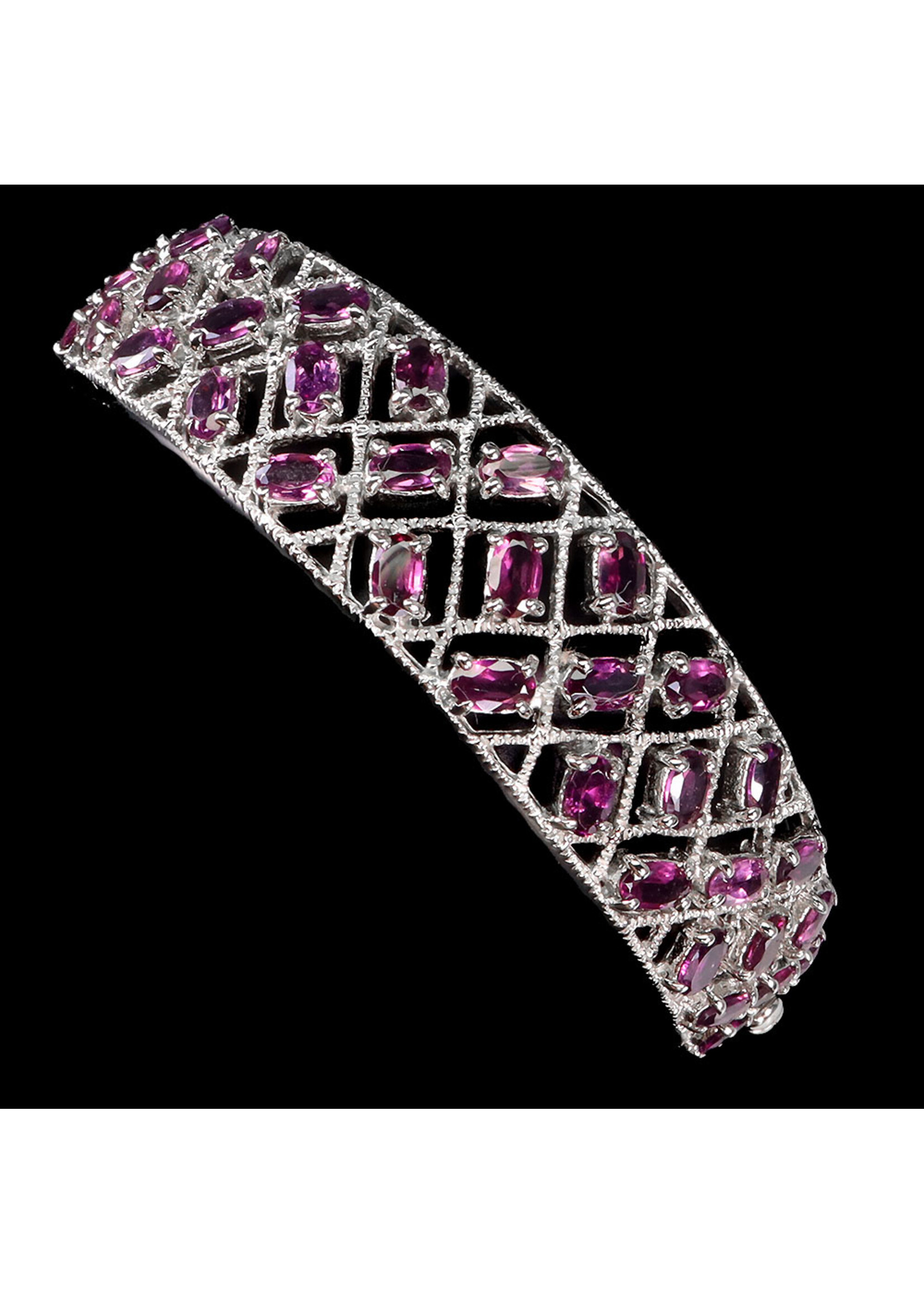 925 gerhodineerd zilveren Armband bezet met natuurlijke Rhodolieten