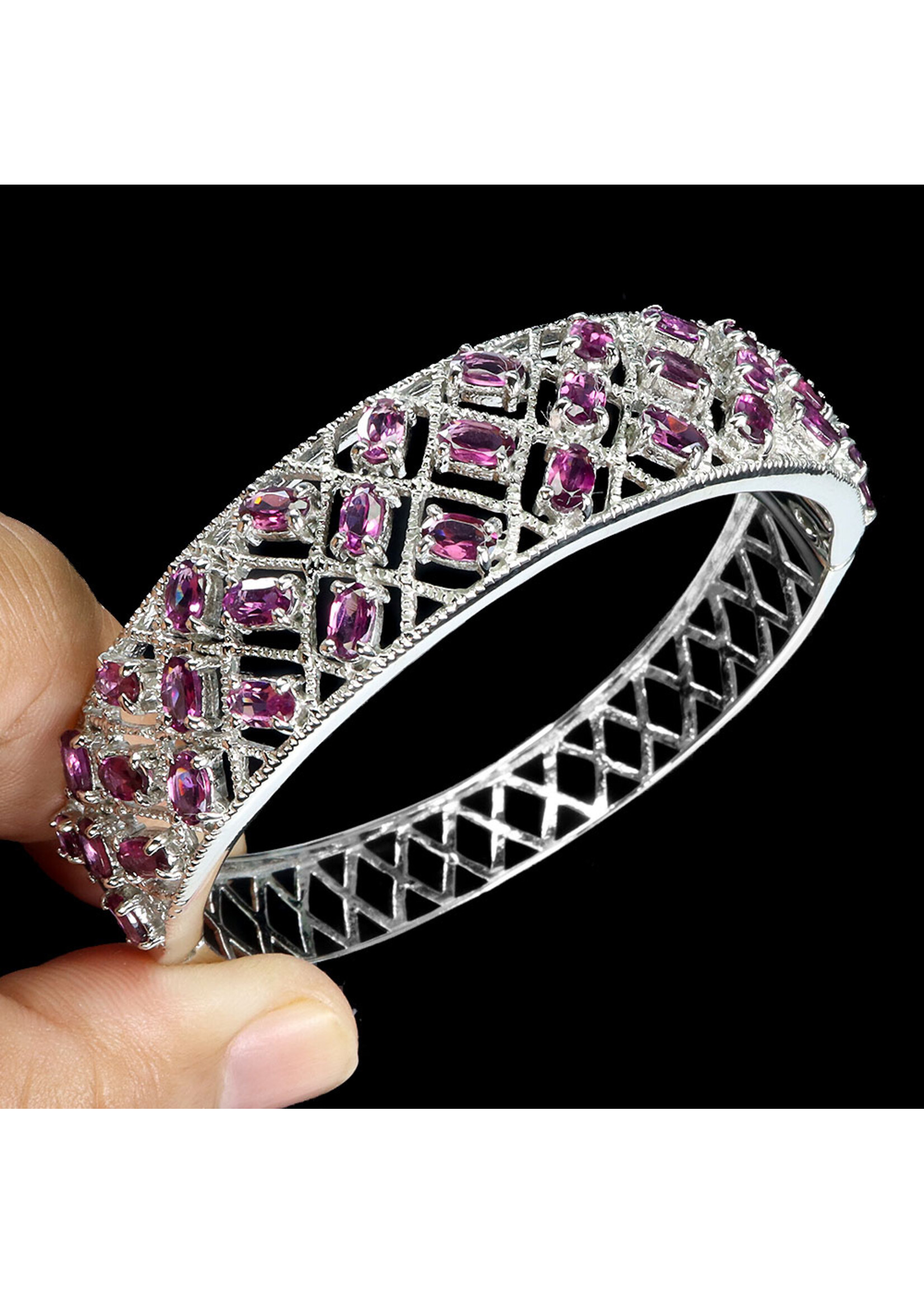 925 gerhodineerd zilveren Armband bezet met natuurlijke Rhodolieten