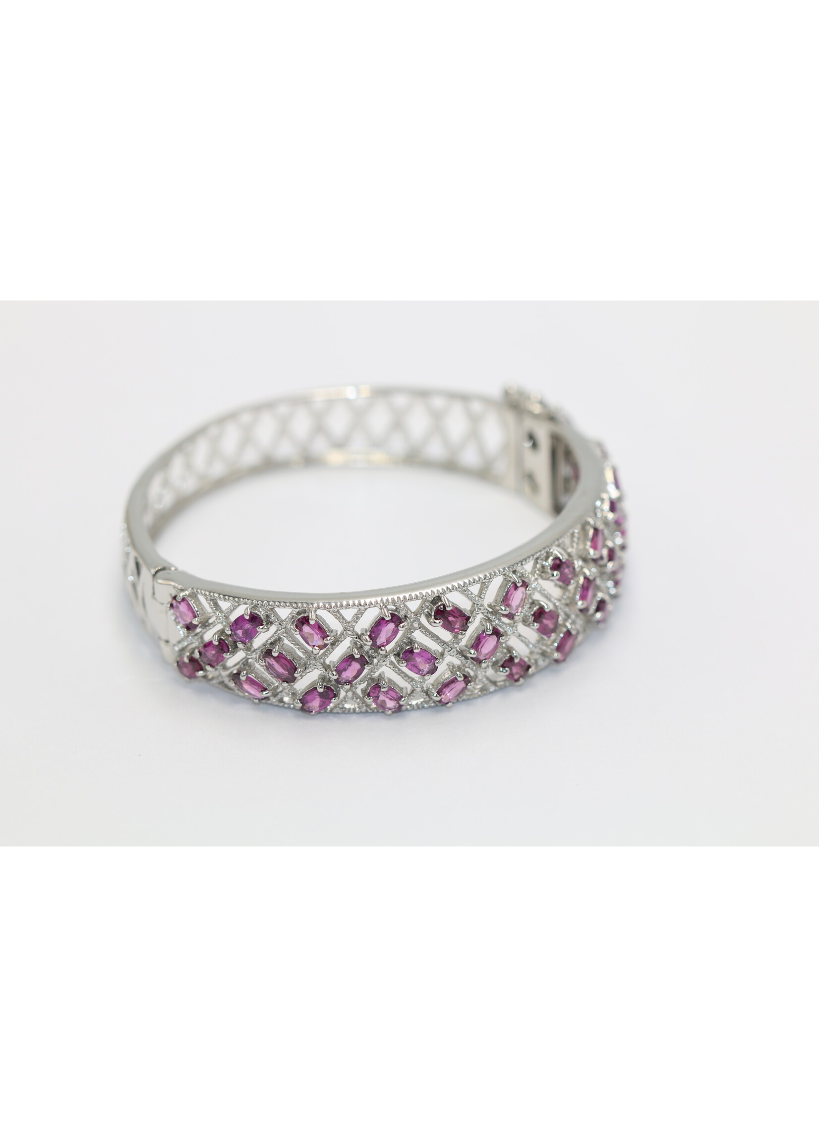 925 gerhodineerd zilveren Armband bezet met natuurlijke Rhodolieten
