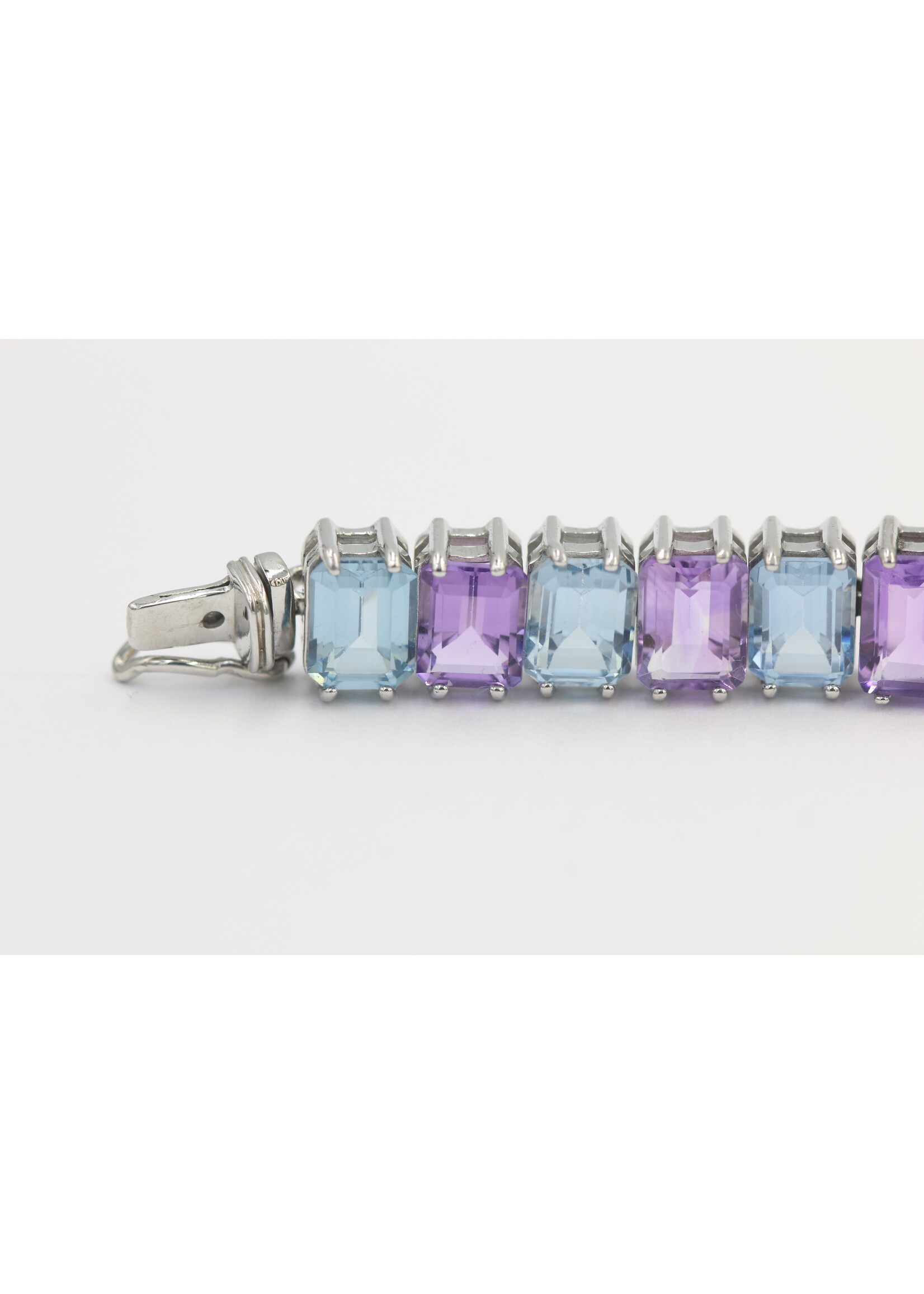 Bracelet made of 925 rhodium-plated silver set with natural amethyst and topaz