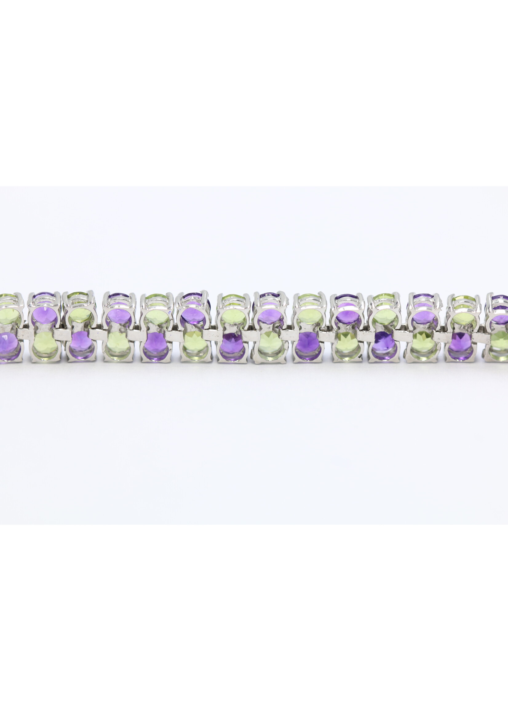 925 gerhodineerd zilveren Armband bezet met natuurlijke Peridoten en Amethisten