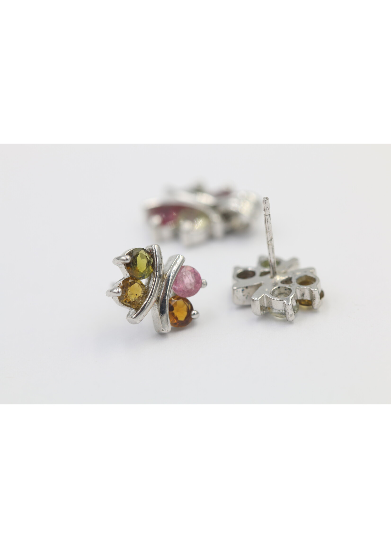 Set 925 en argent au rhodium avec tourmaline multicolore naturelle