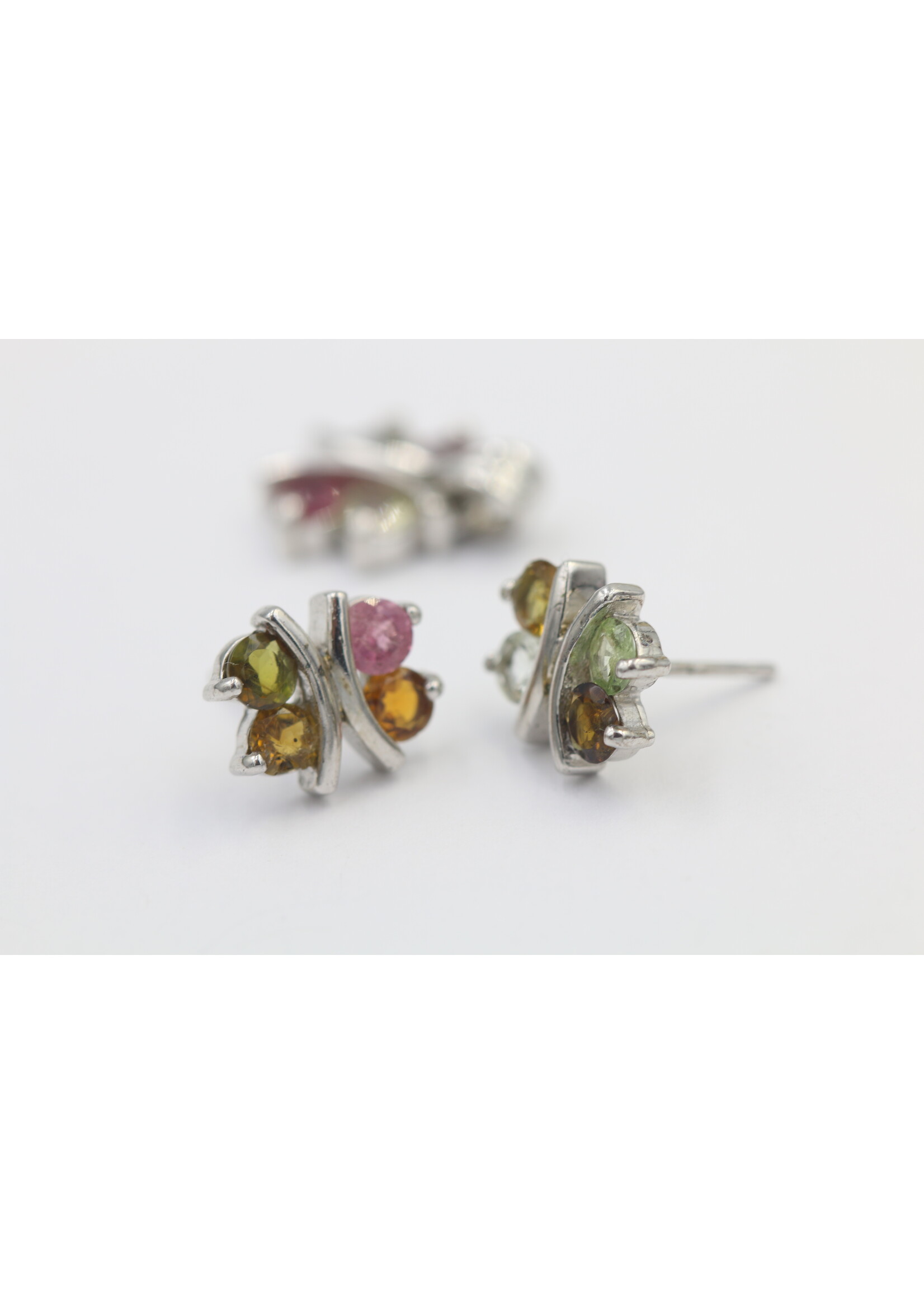 Set 925 rhodium silver set with natural multi-color Tourmaline
