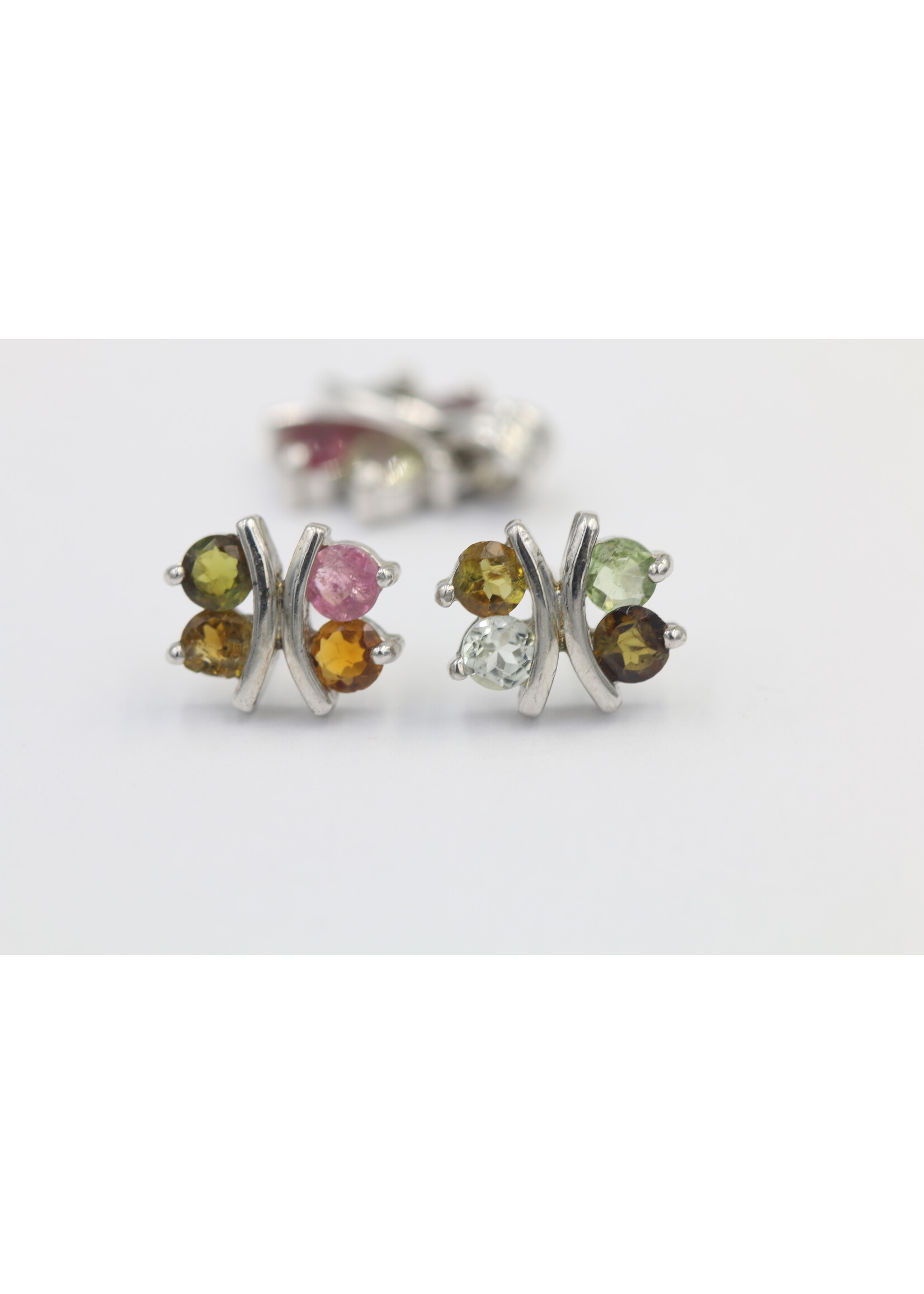 Set 925 rhodium silver set with natural multi-color Tourmaline