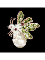 Brooch with Pearl, Peridots and Rhodolites