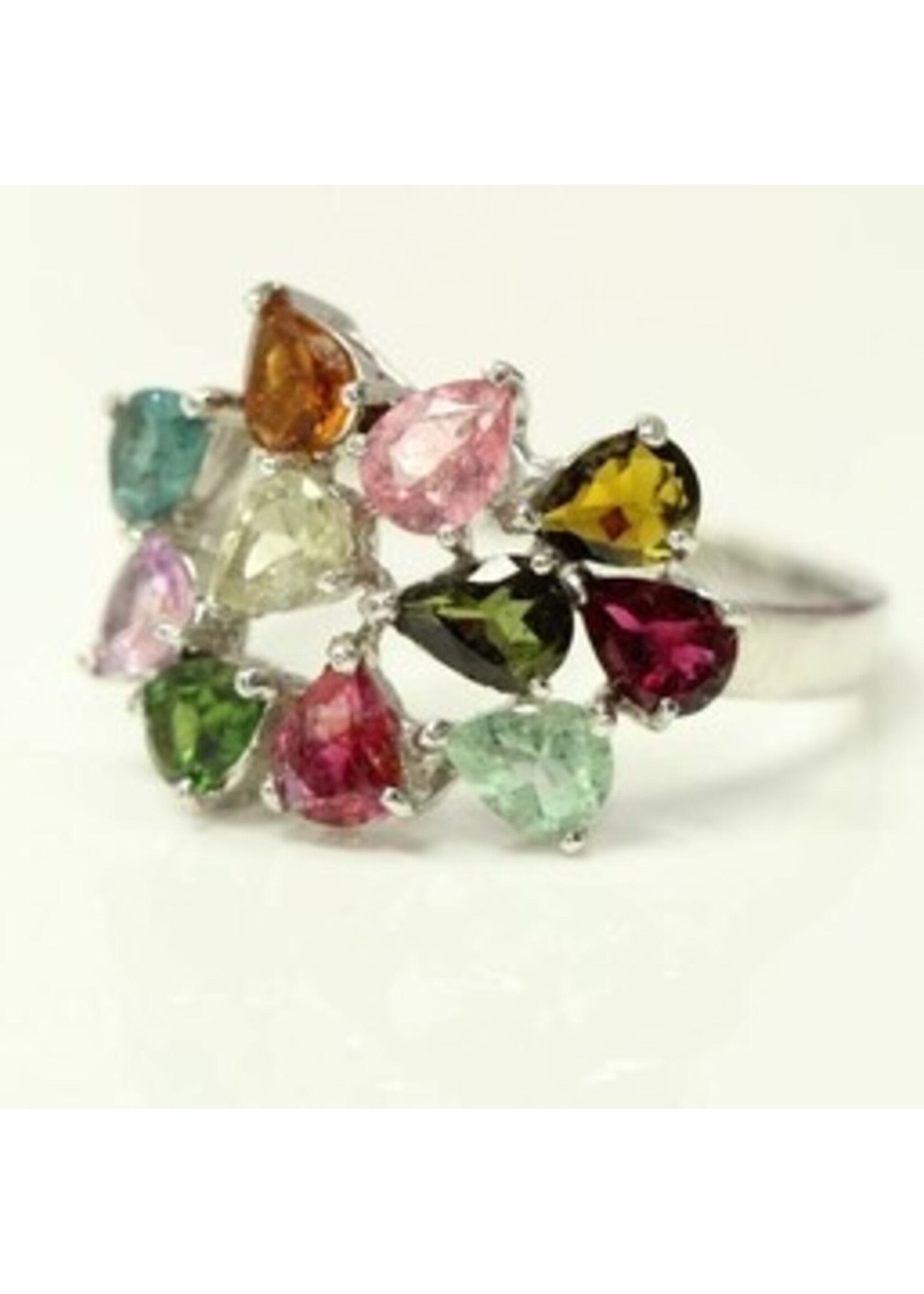 925 rhodium silver ring set with Multi-Color Tourmaline