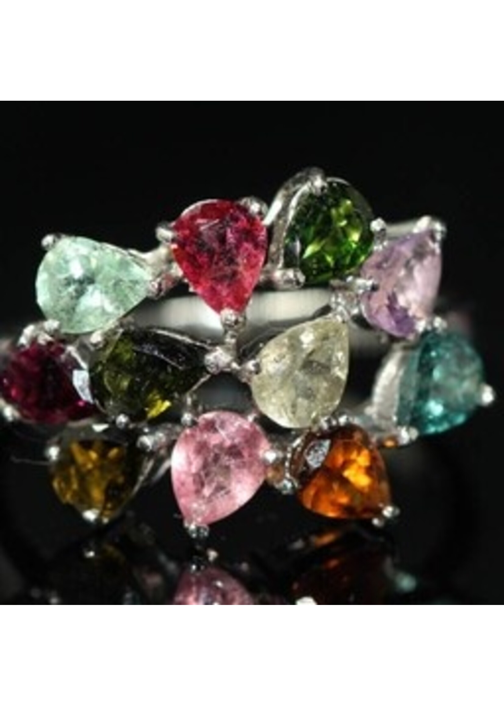 925 rhodium jeu de bague en argent avec Multi-Color Tourmaline
