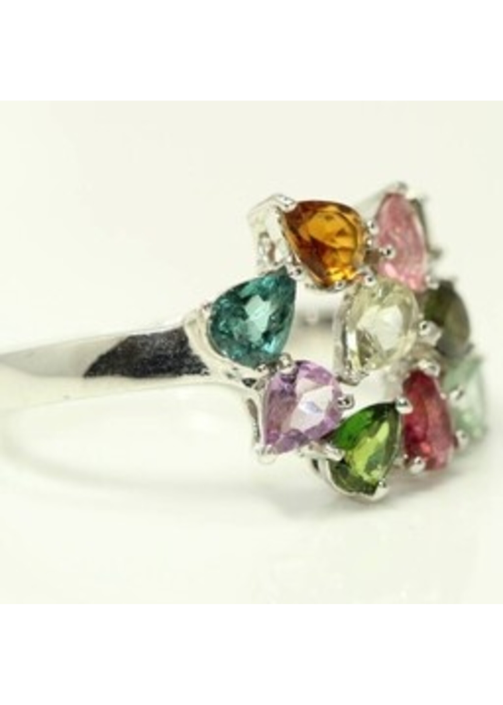 925 rhodium jeu de bague en argent avec Multi-Color Tourmaline