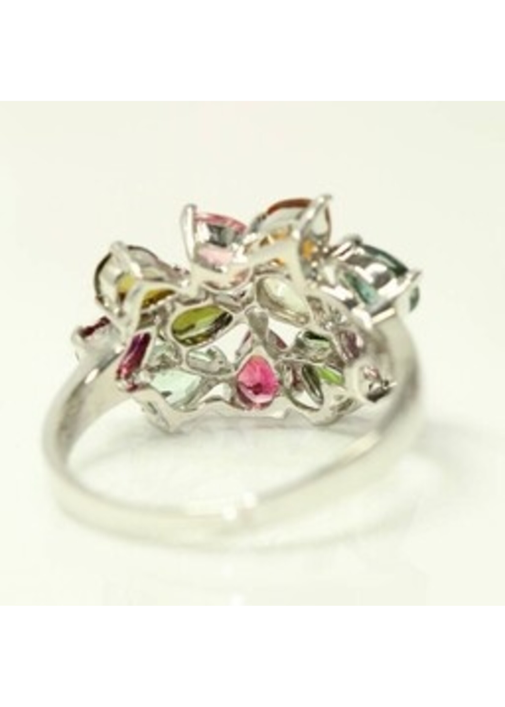 925 rhodium silver ring set with Multi-Color Tourmaline