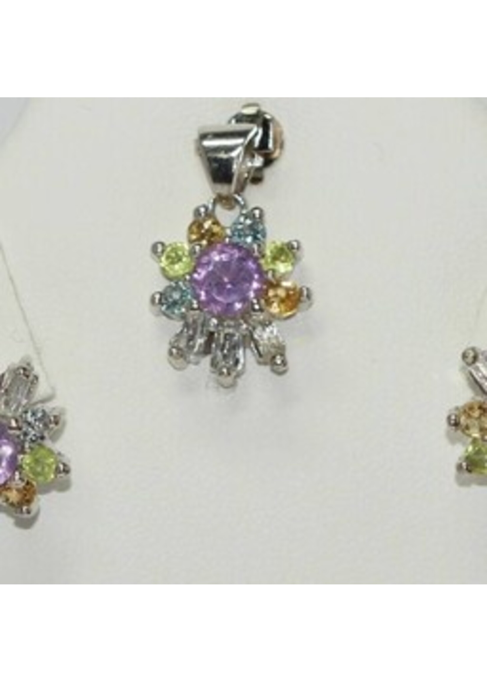 925 gerhodineerd zilveren Set bezet met natuurlijke Blauwe Topaas,Amethist,Citrien en Peridot