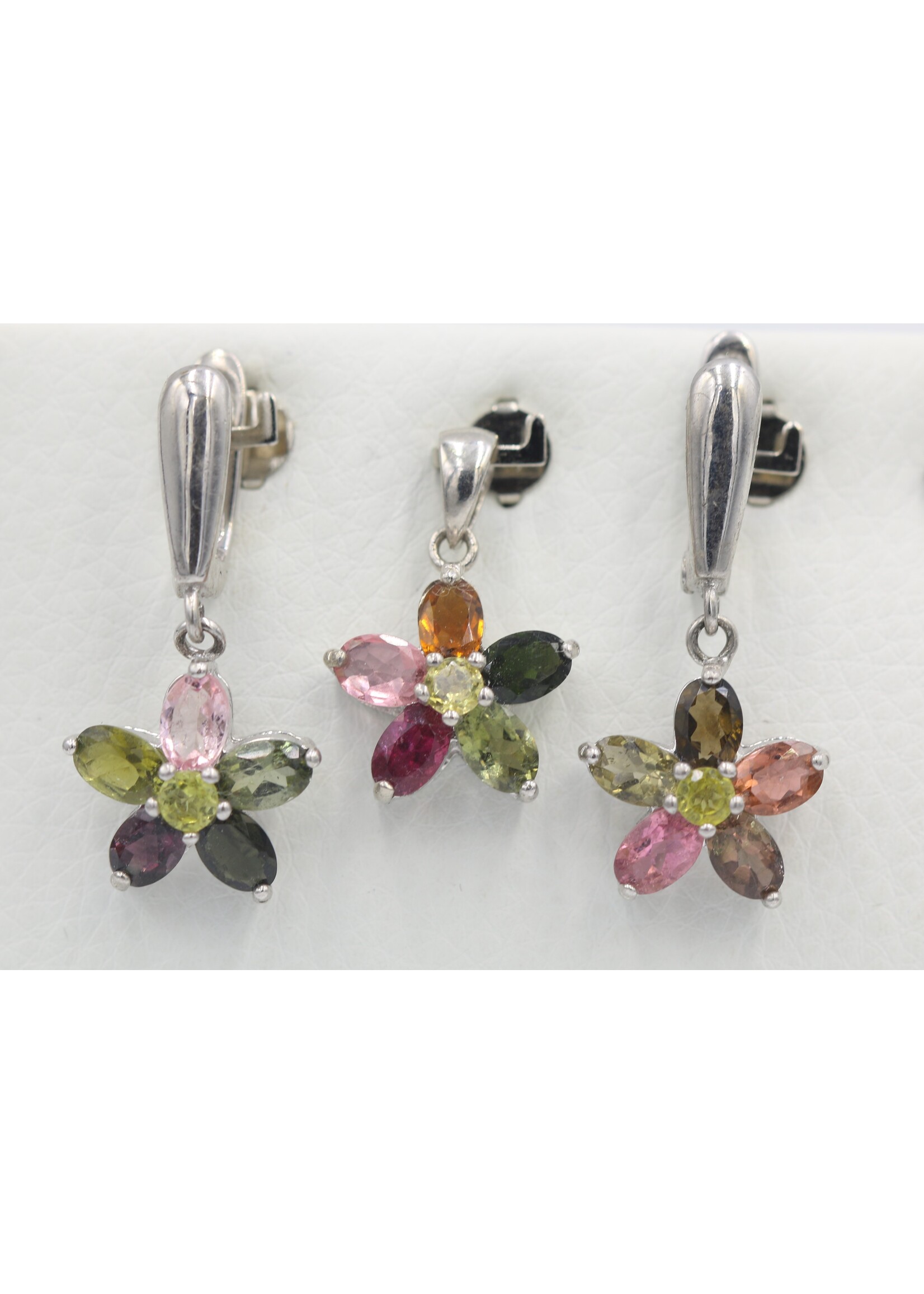 Parure in Argento 925 rodiato con Tormaline naturali Multicolor